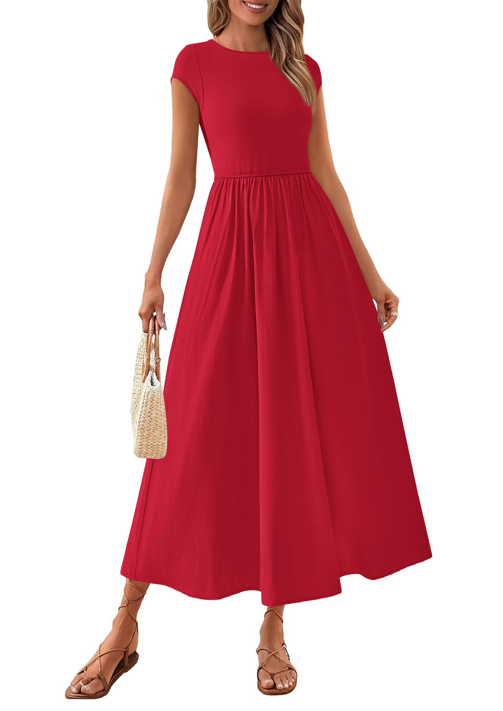 Foto 2 pulgar | Vestido Largo Casual De Verano Prettygarden Para Mujer, Rojo, Talla L - Venta Internacional.