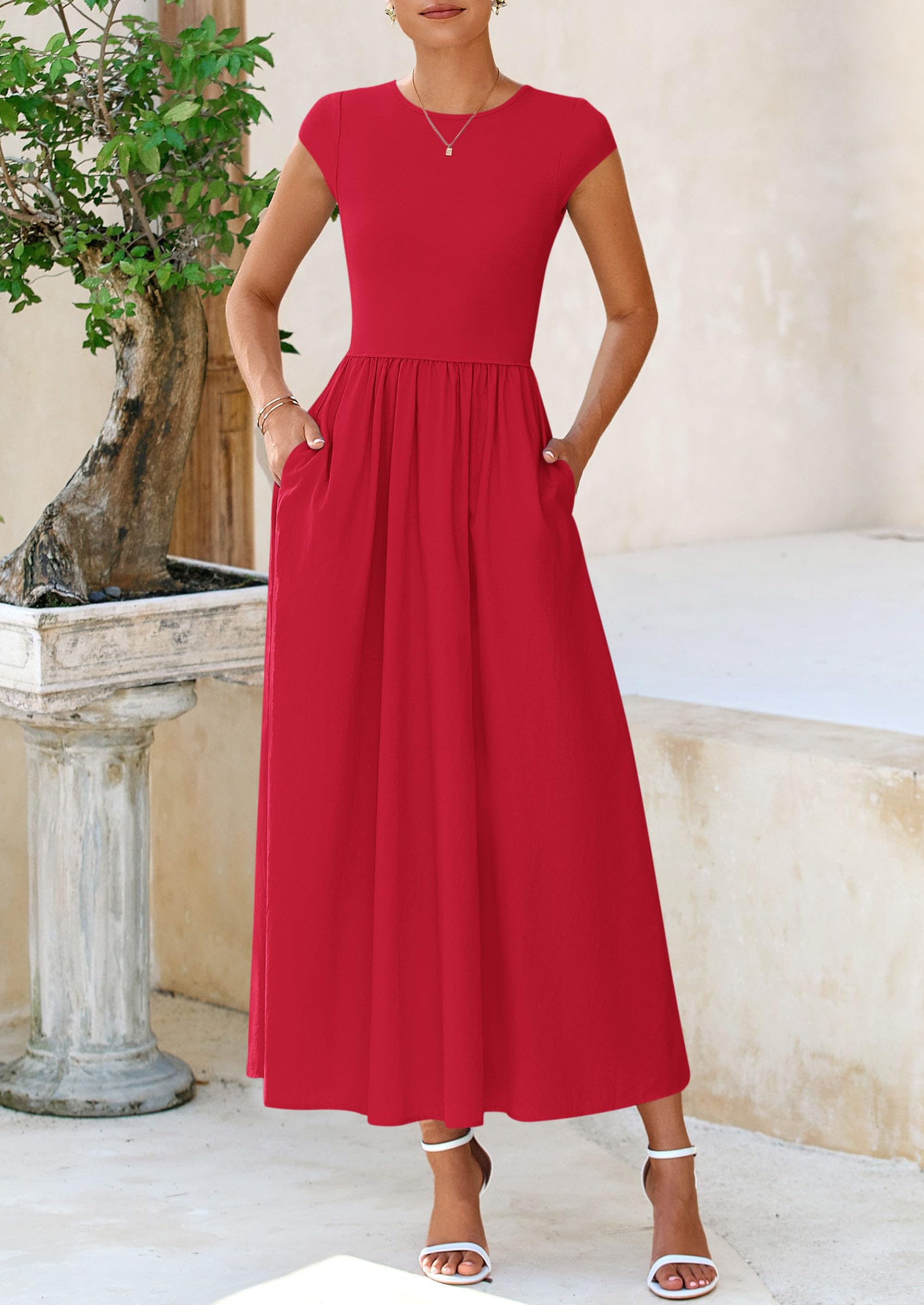 Foto 8 pulgar | Vestido Largo Casual De Verano Prettygarden Para Mujer, Rojo, Talla L - Venta Internacional.