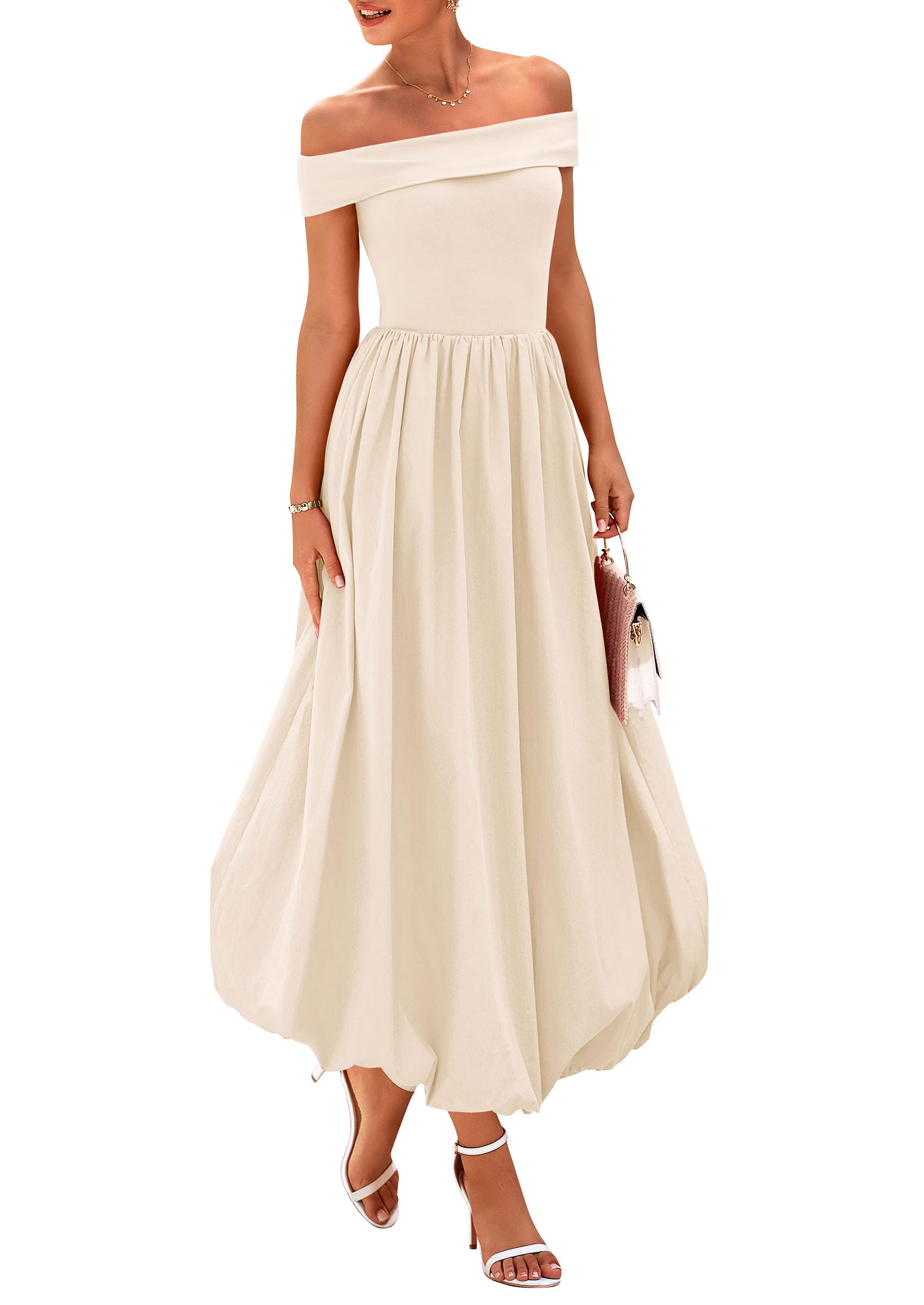 Foto 2 pulgar | Vestido Prettygarden Para Mujer, De Verano, Con Hombros Descubiertos, Línea A, Beige - Venta Internacional.