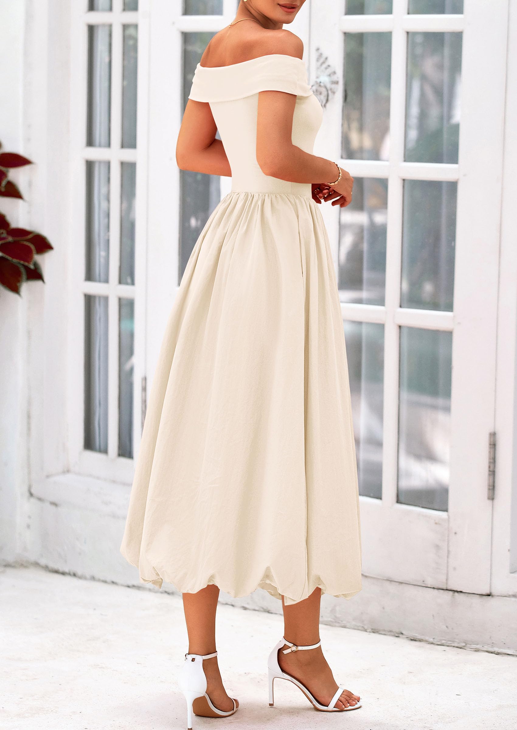 Foto 2 | Vestido Prettygarden Para Mujer, De Verano, Con Hombros Descubiertos, Línea A, Beige - Venta Internacional.