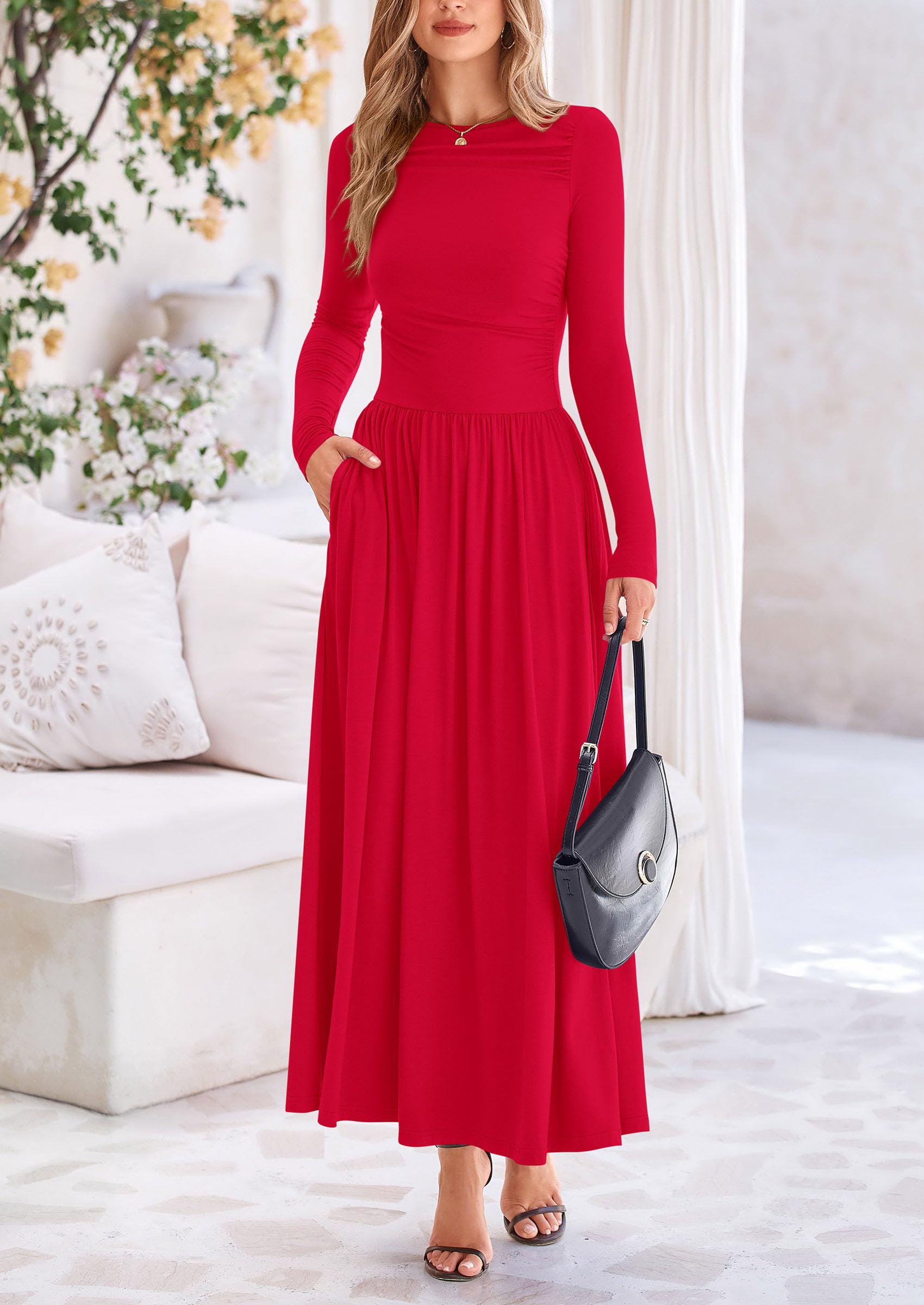 Foto 4 pulgar | Vestido Largo Prettygarden Para Mujer, Casual, Rojo, Xl - Venta Internacional.