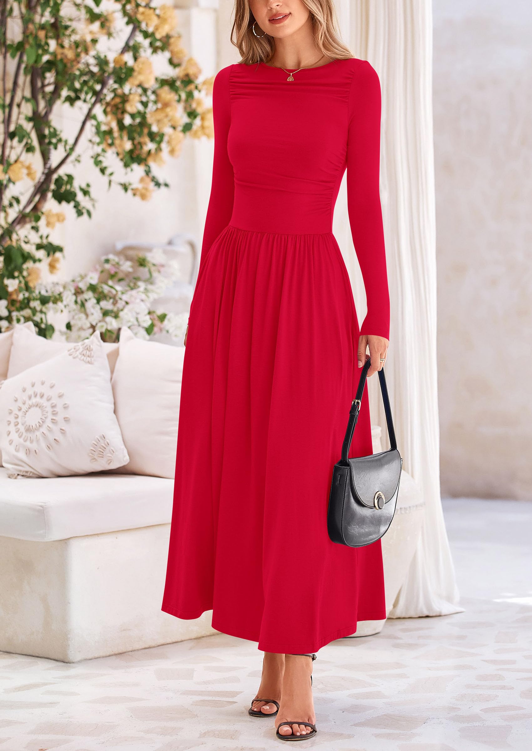 Foto 4 | Vestido Largo Prettygarden Para Mujer, Casual, Rojo, Xl - Venta Internacional.