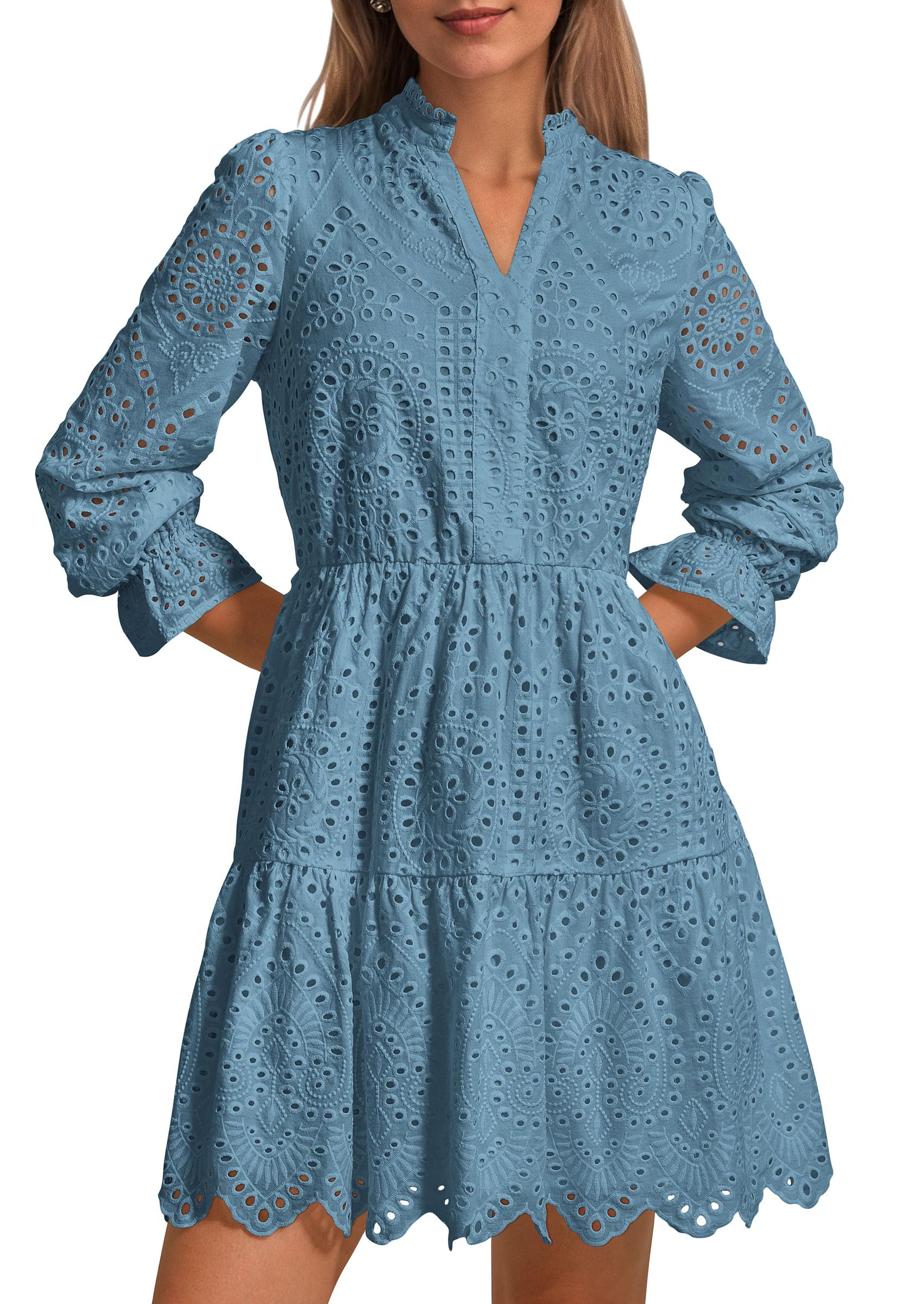 Vestido Prettygarden Para Mujer, Primavera 2025, Manga Larga, Cuello En V - Venta Internacional.