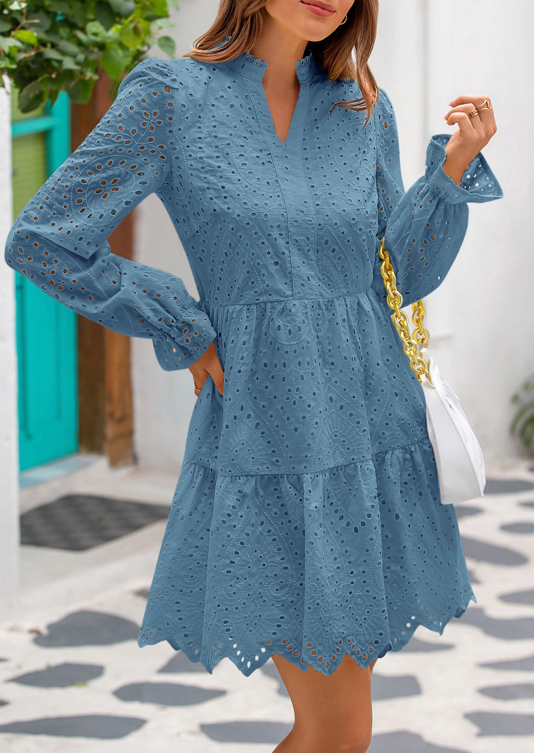 Foto 4 pulgar | Vestido Prettygarden Para Mujer, Primavera 2025, Manga Larga, Cuello En V - Venta Internacional.