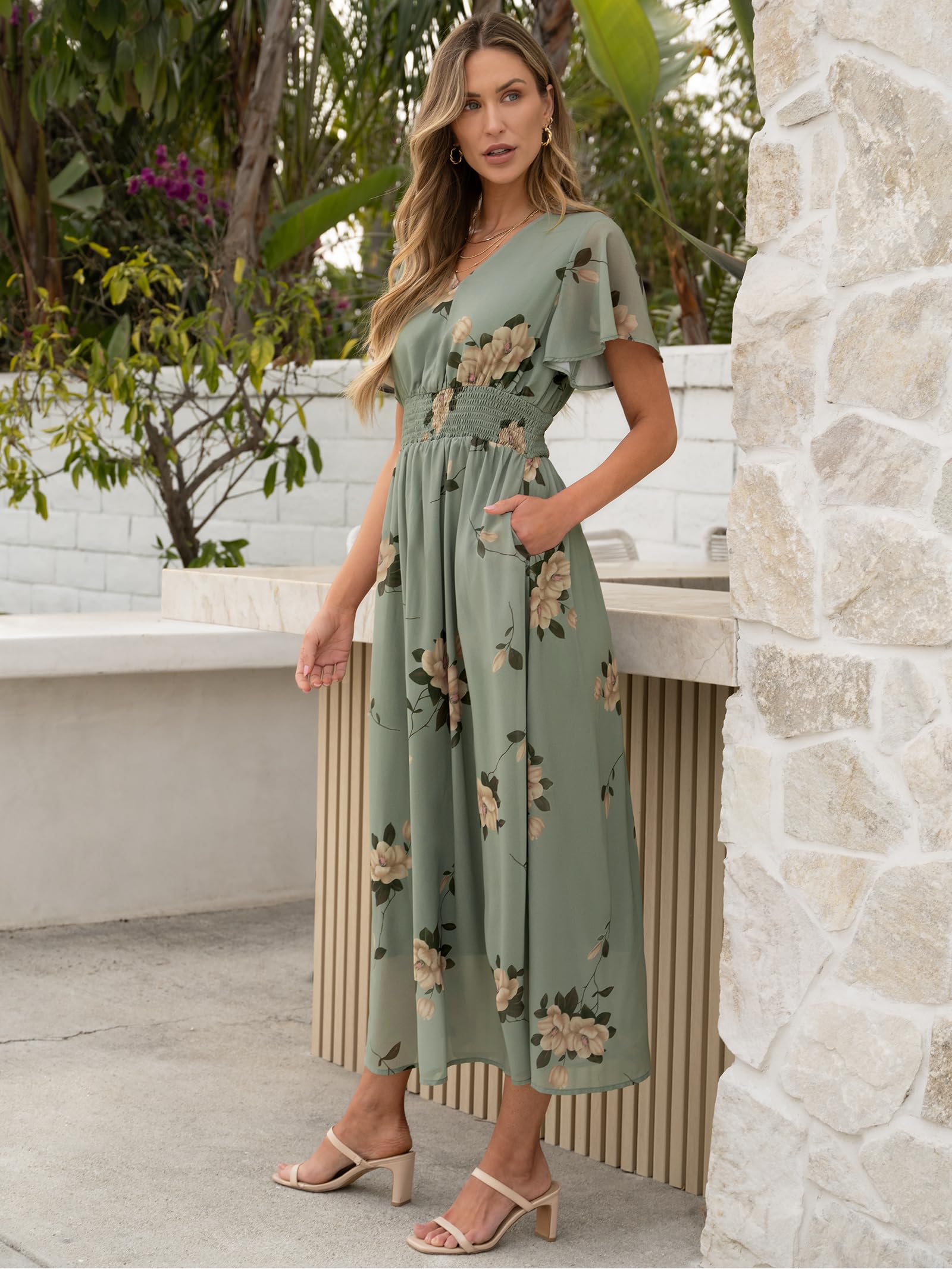 Foto 5 pulgar | Vestido Largo Anrabess Con Estampado Floral, Cuello En V, Manga Corta, Gasa - Venta Internacional.