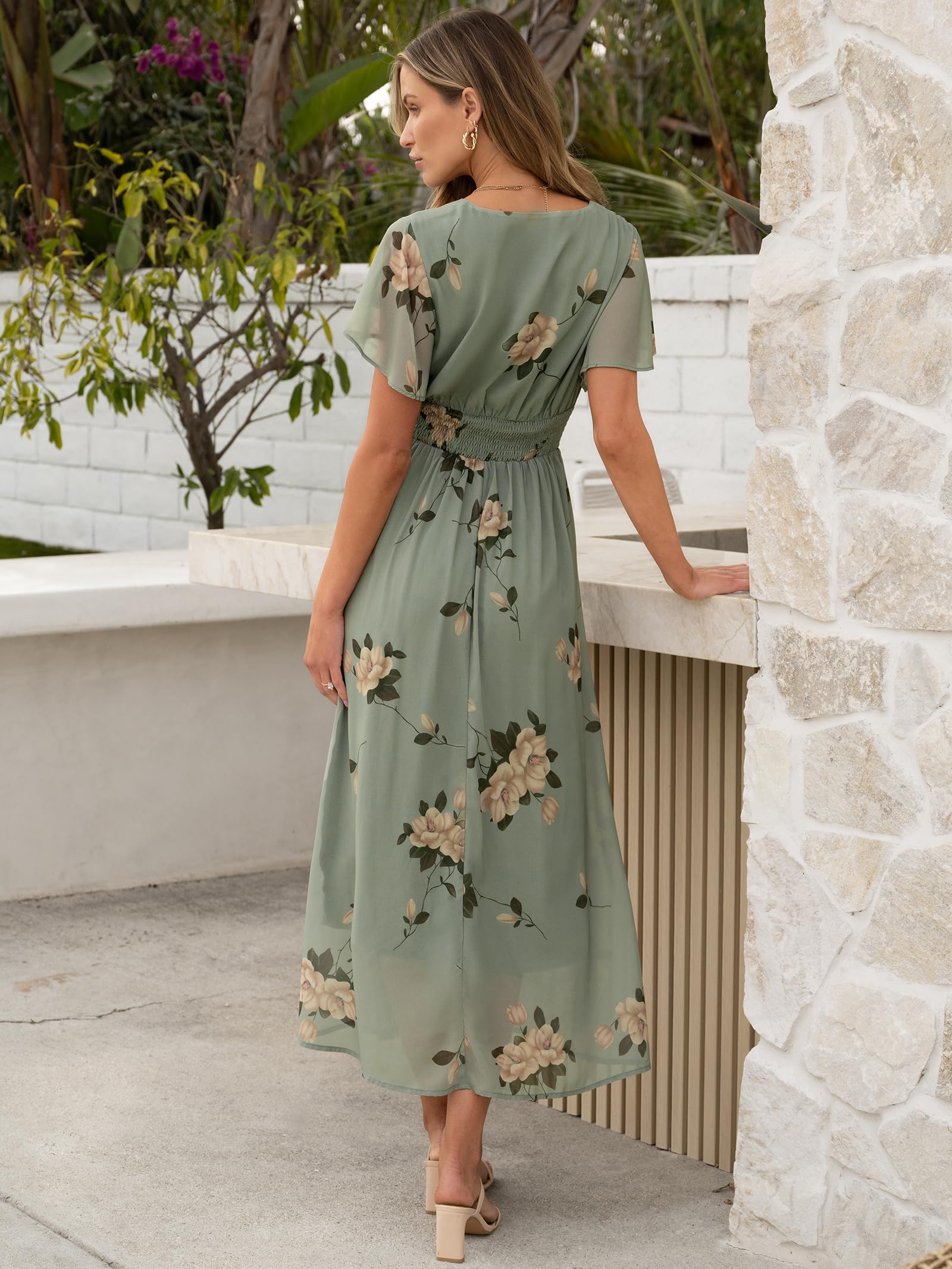 Foto 6 pulgar | Vestido Largo Anrabess Con Estampado Floral, Cuello En V, Manga Corta, Gasa - Venta Internacional.
