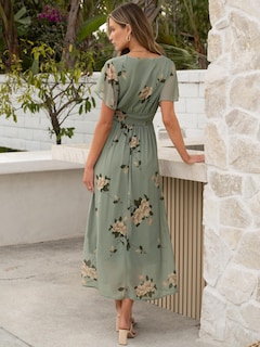 Foto 5 | Vestido Largo Anrabess Con Estampado Floral, Cuello En V, Manga Corta, Gasa - Venta Internacional.