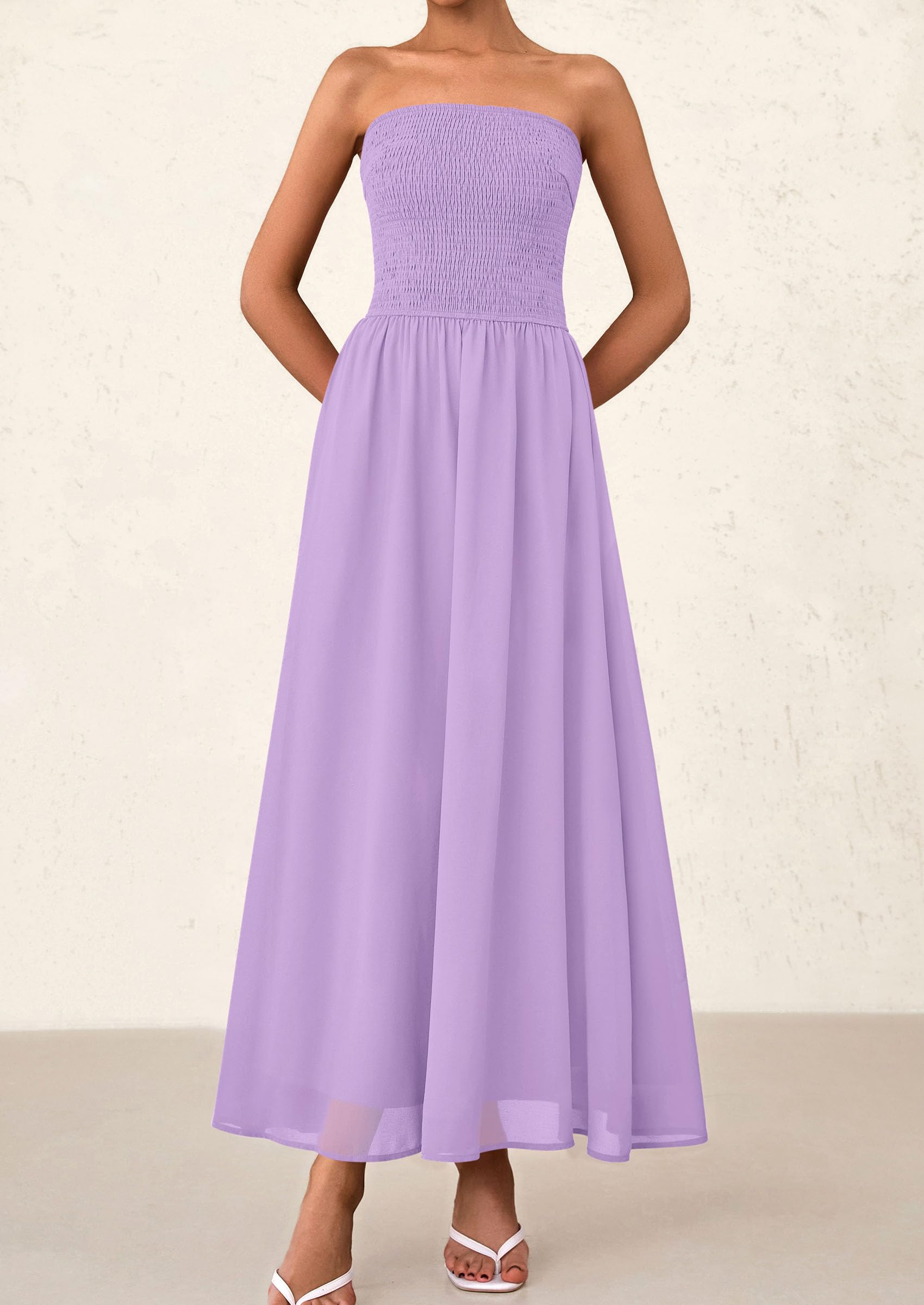 Foto 6 pulgar | Vestido De Invitada De Boda Prettygarden Tube Top Maxi Morado Xxl - Venta Internacional.