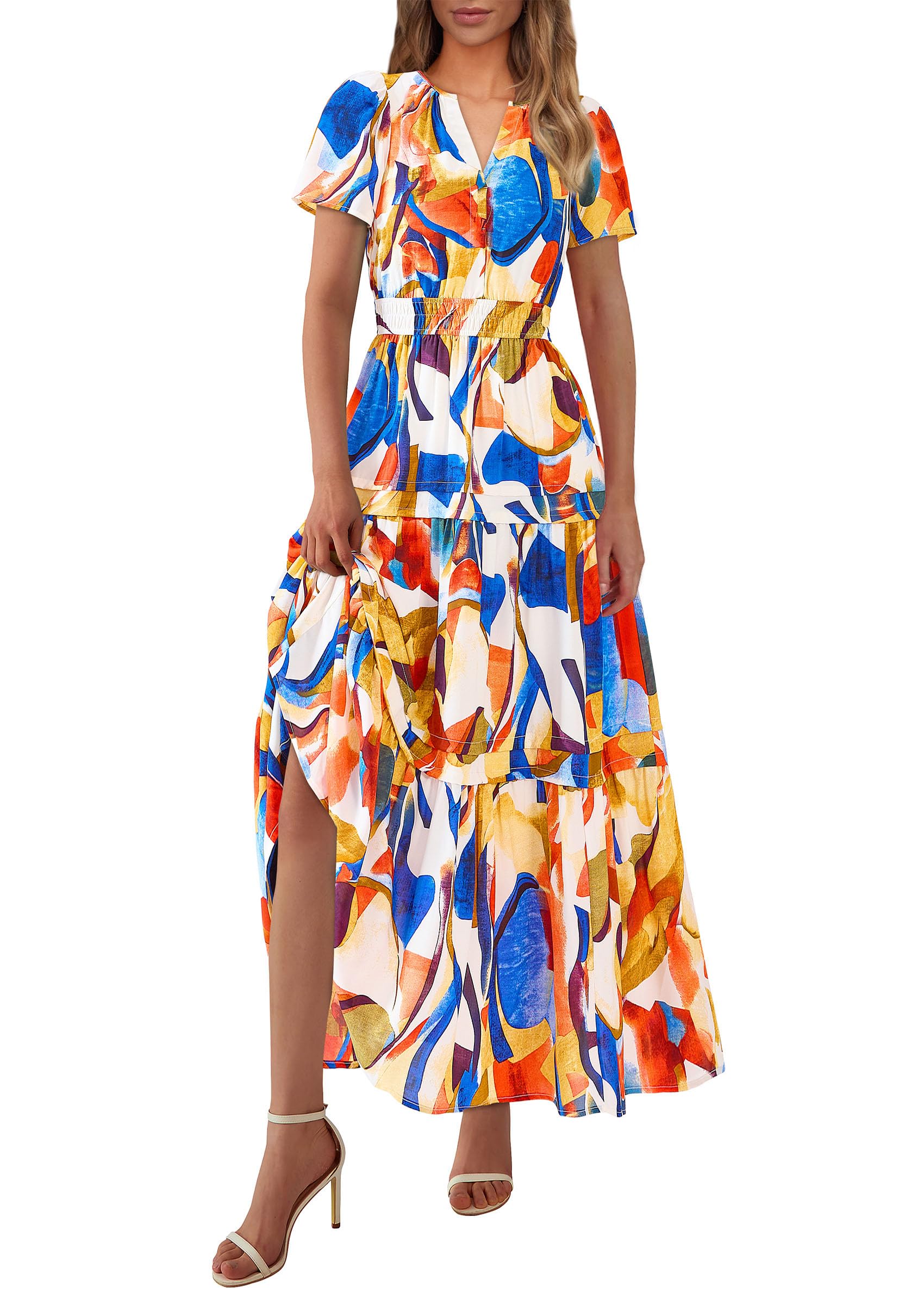 Foto 1 | Vestido Largo Prettygarden Para Mujer, Verano 2025, Estilo Bohemio, Floral, Azul - Venta Internacional.