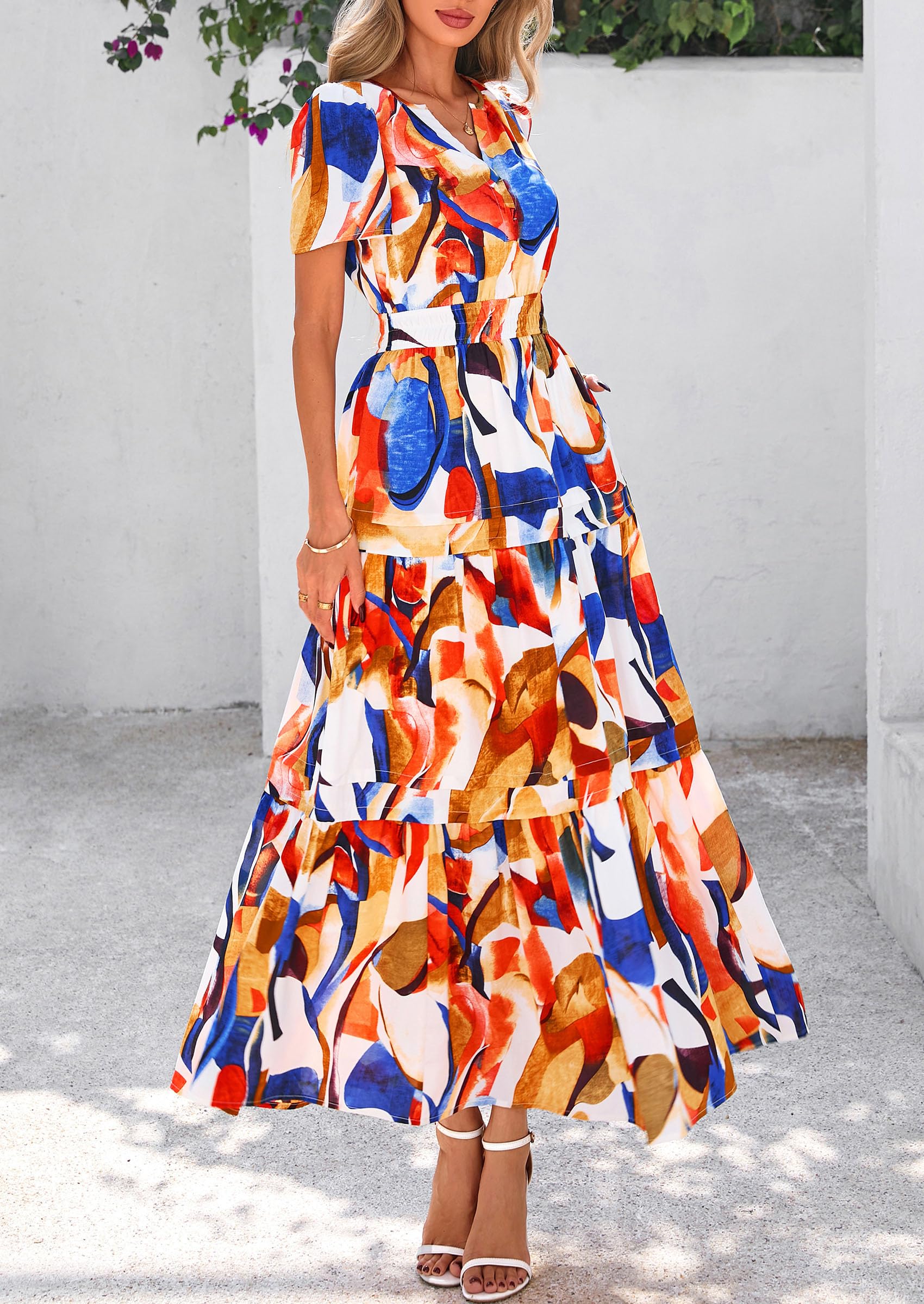 Foto 4 | Vestido Largo Prettygarden Para Mujer, Verano 2025, Estilo Bohemio, Floral, Azul - Venta Internacional.