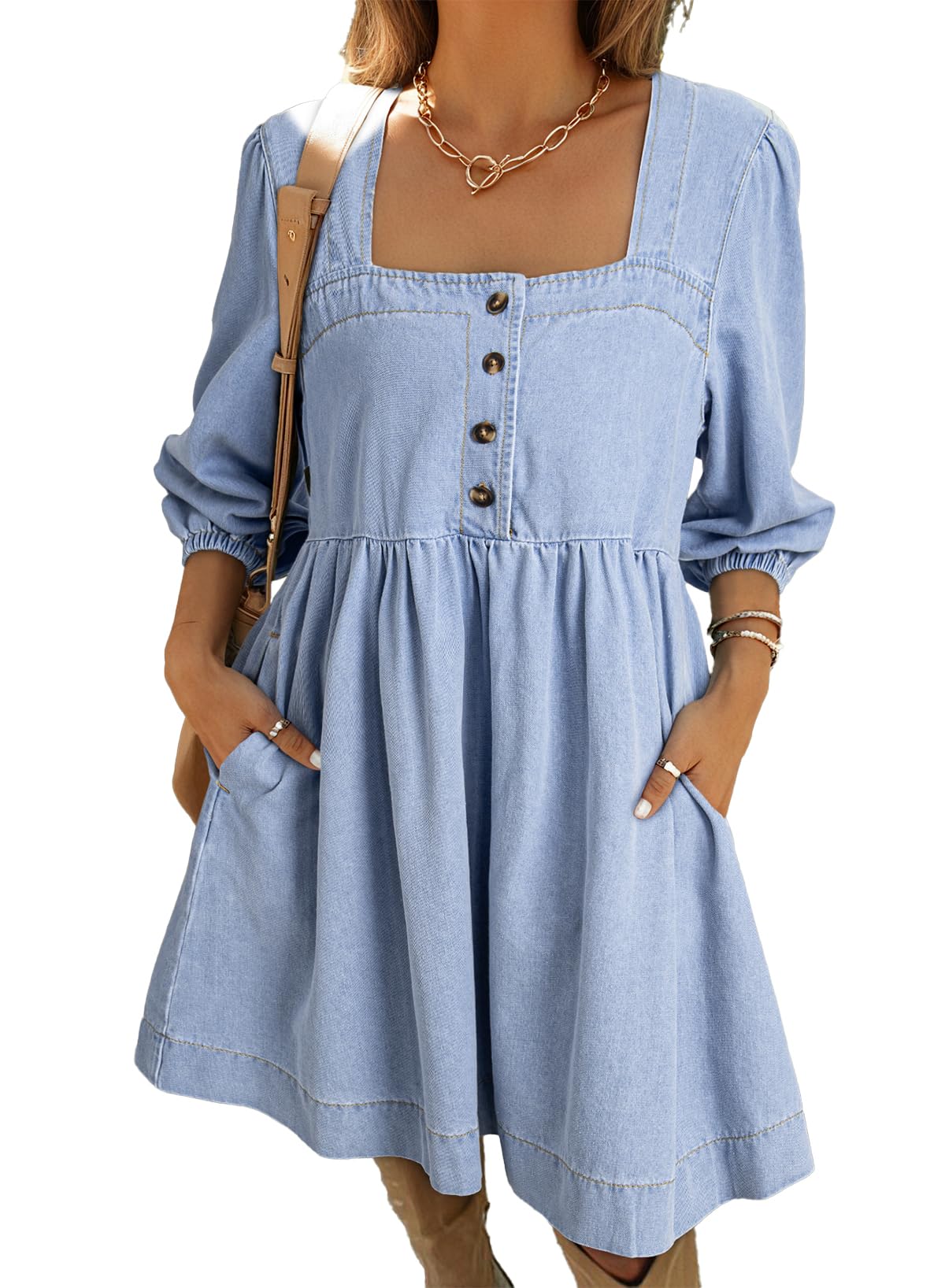 Foto 2 pulgar | Vestido Vaquero Sidefeel Primavera/verano Con Manga 3/4 Para Mujer - Venta Internacional.
