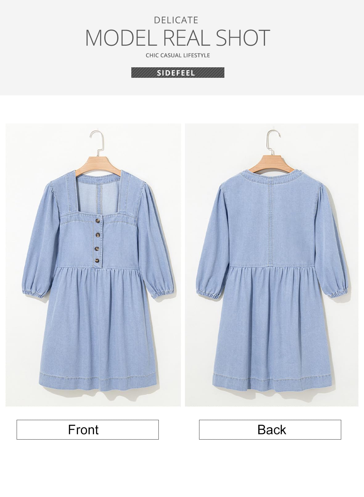 Foto 7 | Vestido Vaquero Sidefeel Primavera/verano Con Manga 3/4 Para Mujer - Venta Internacional.