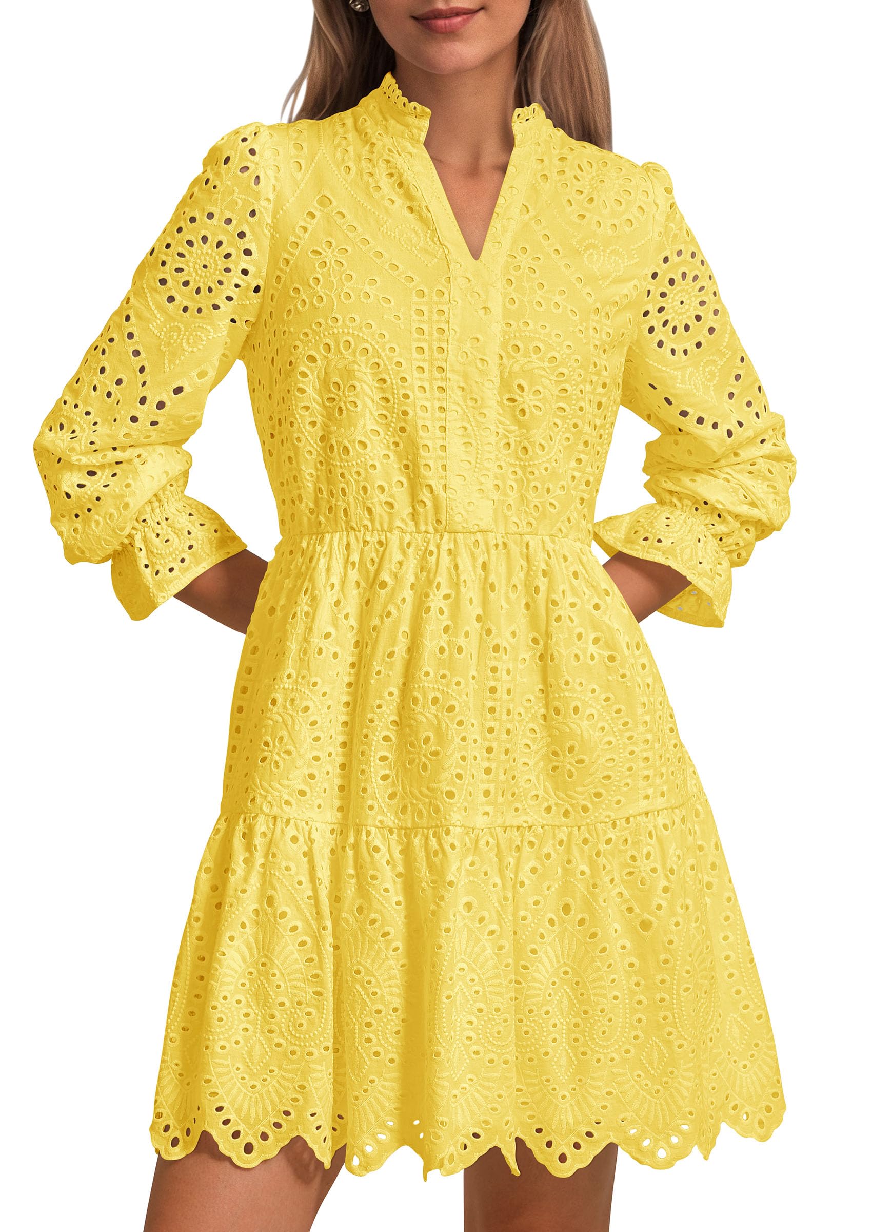 Vestido Prettygarden Para Mujer, Primavera De 2025, Manga Abullonada, Amarillo - Venta Internacional.