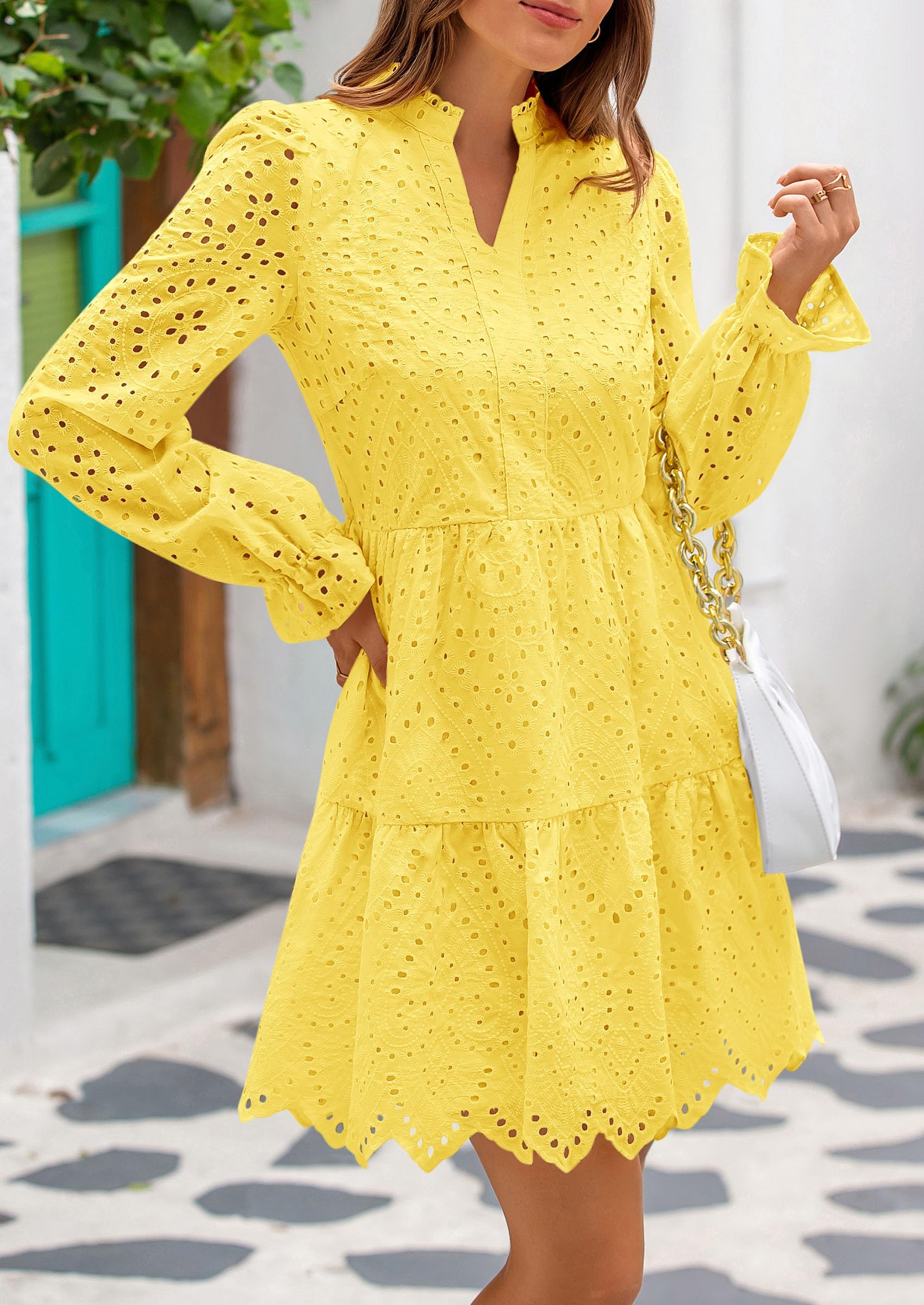 Foto 4 pulgar | Vestido Prettygarden Para Mujer, Primavera De 2025, Manga Abullonada, Amarillo - Venta Internacional.