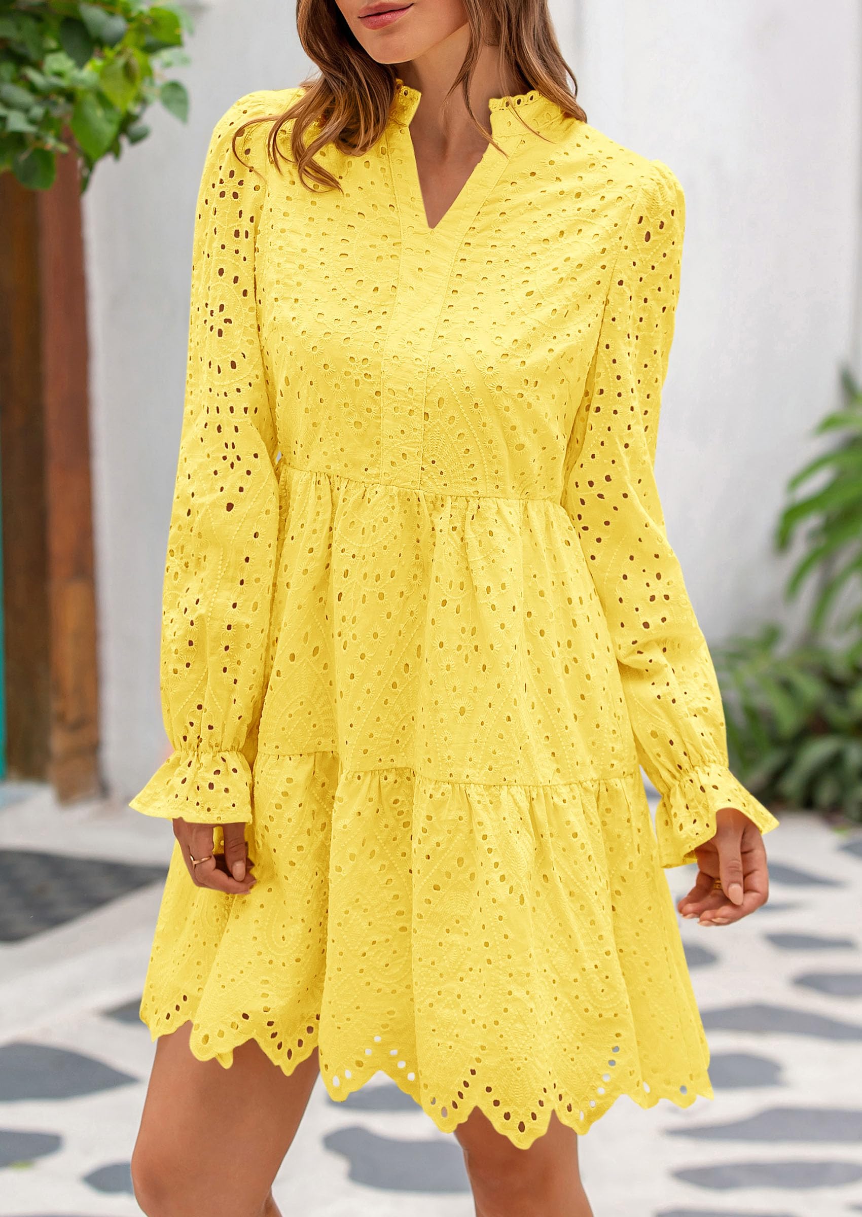 Foto 5 pulgar | Vestido Prettygarden Para Mujer, Primavera De 2025, Manga Abullonada, Amarillo - Venta Internacional.