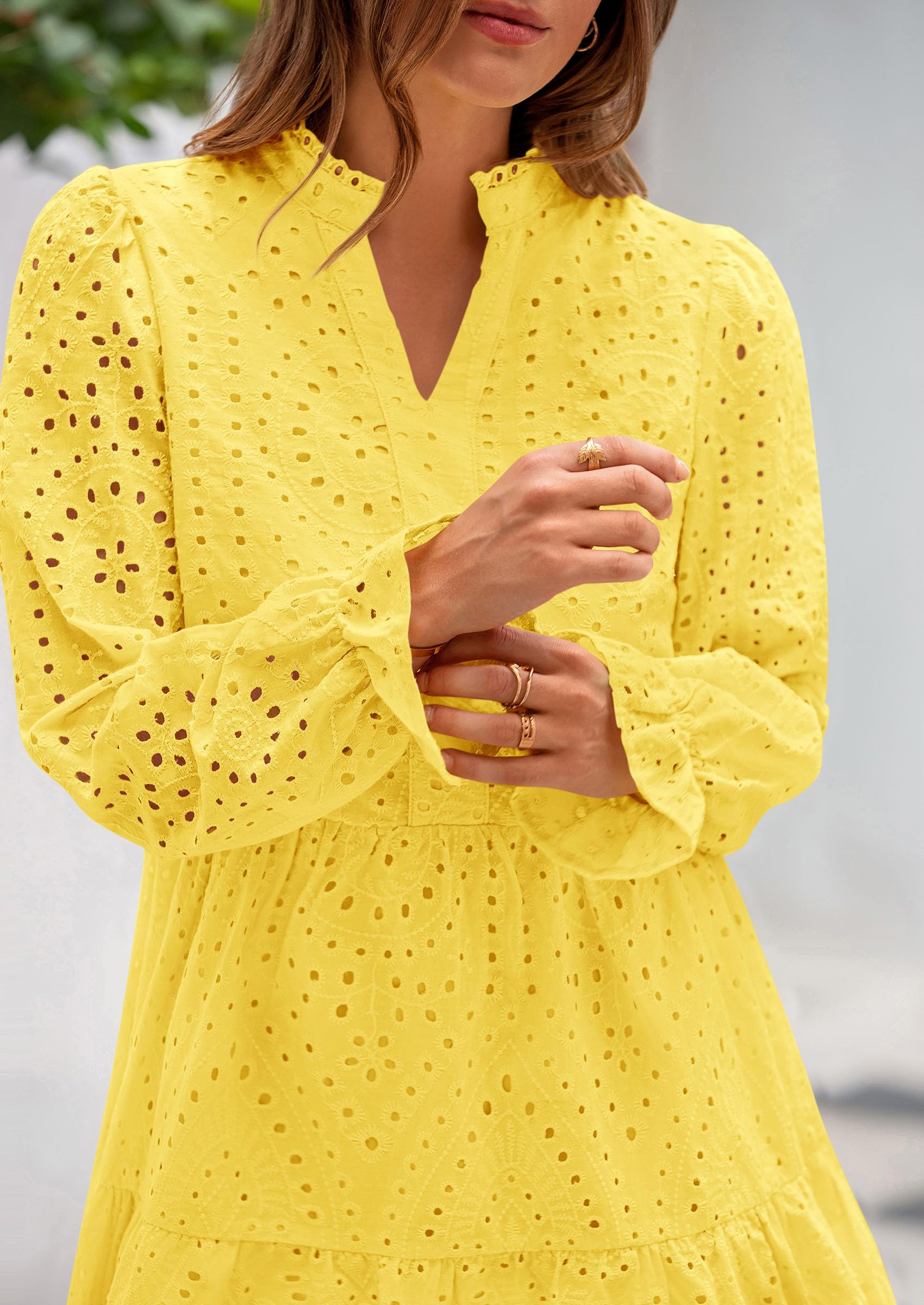 Foto 6 pulgar | Vestido Prettygarden Para Mujer, Primavera De 2025, Manga Abullonada, Amarillo - Venta Internacional.