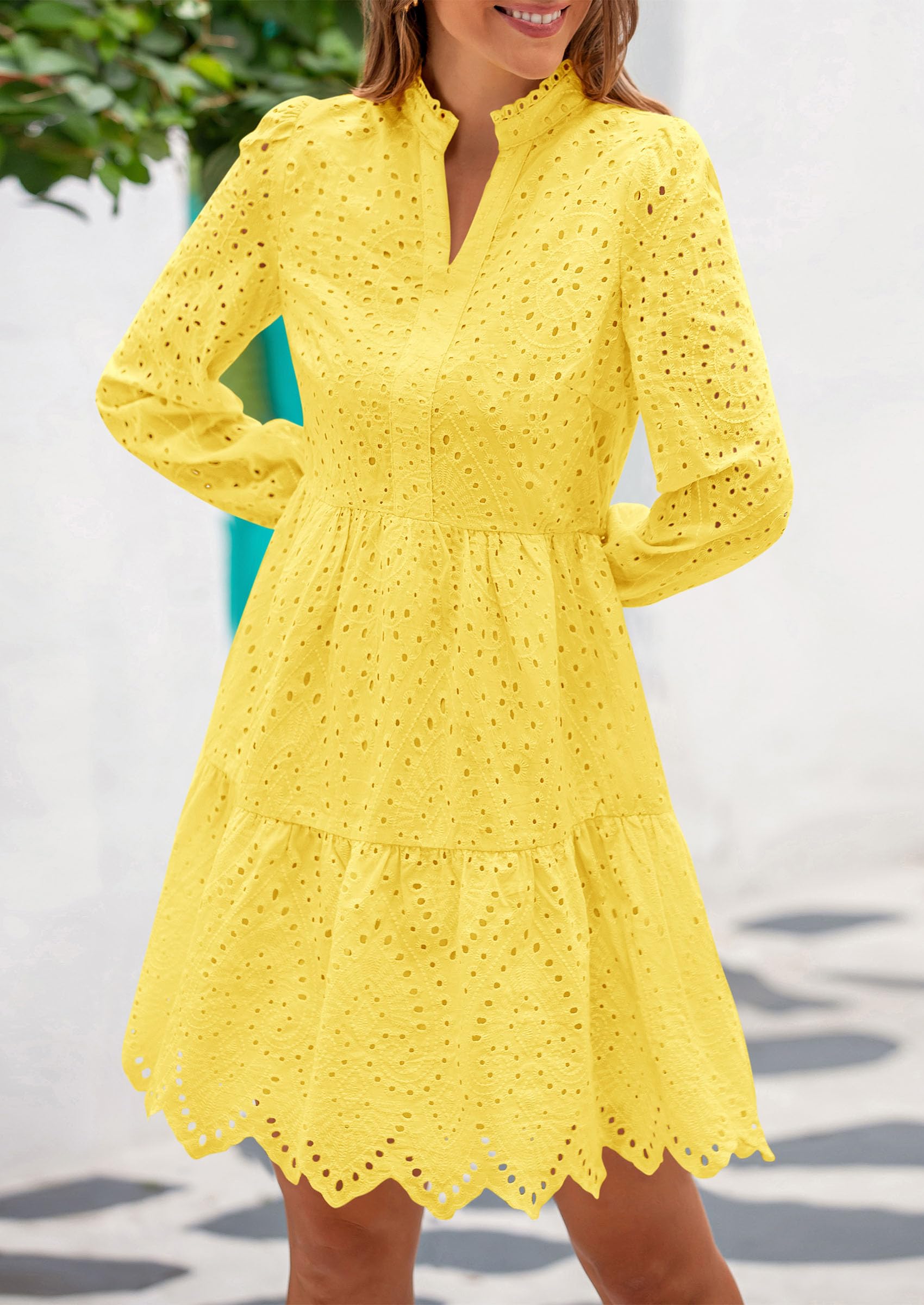 Foto 8 pulgar | Vestido Prettygarden Para Mujer, Primavera De 2025, Manga Abullonada, Amarillo - Venta Internacional.