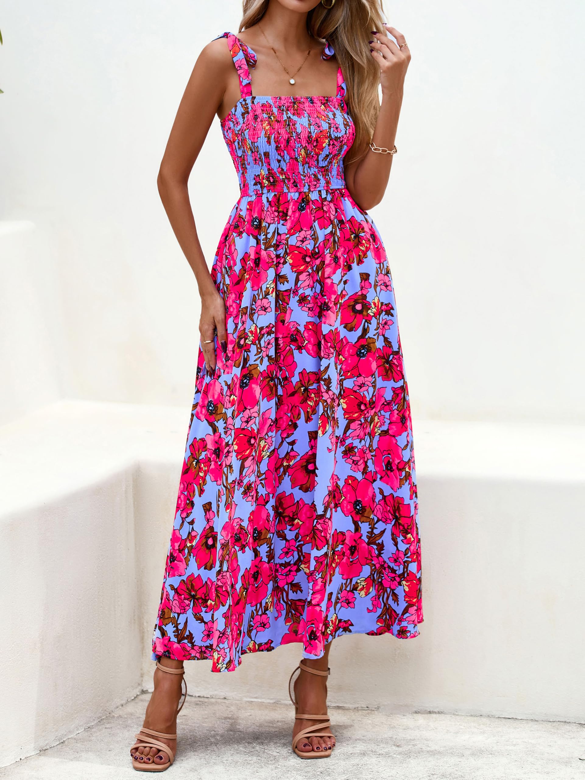 Foto 4 pulgar | Vestido De Verano Prettygarden Maxi Floral Sin Mangas Para Mujer - Venta Internacional.