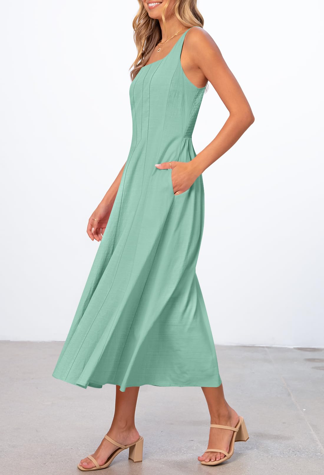 Foto 3 pulgar | Vestido Merokeety Vestido Midi Sin Mangas De Verano 2025 Para Mujer - Venta Internacional.