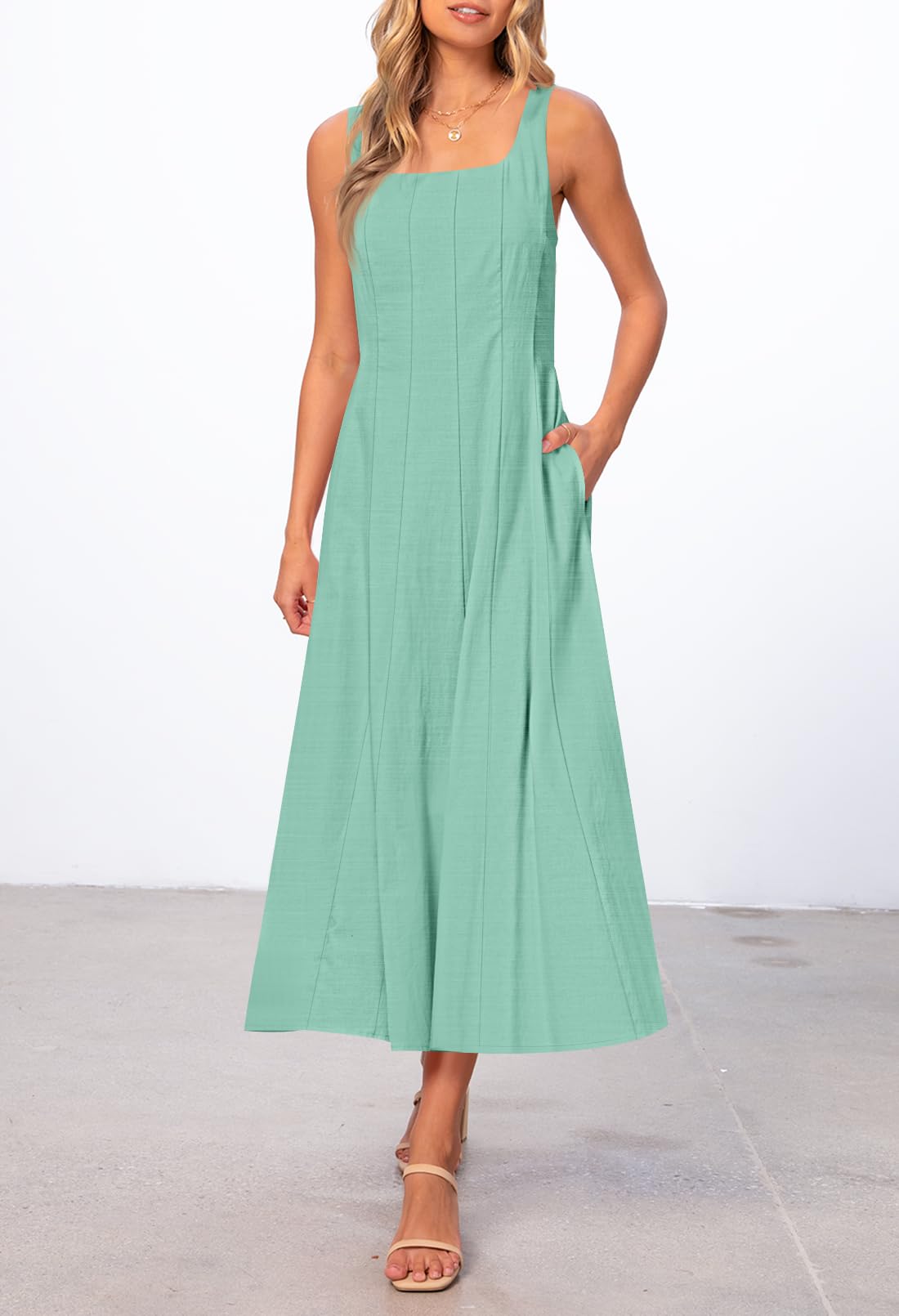 Foto 7 pulgar | Vestido Merokeety Vestido Midi Sin Mangas De Verano 2025 Para Mujer - Venta Internacional.