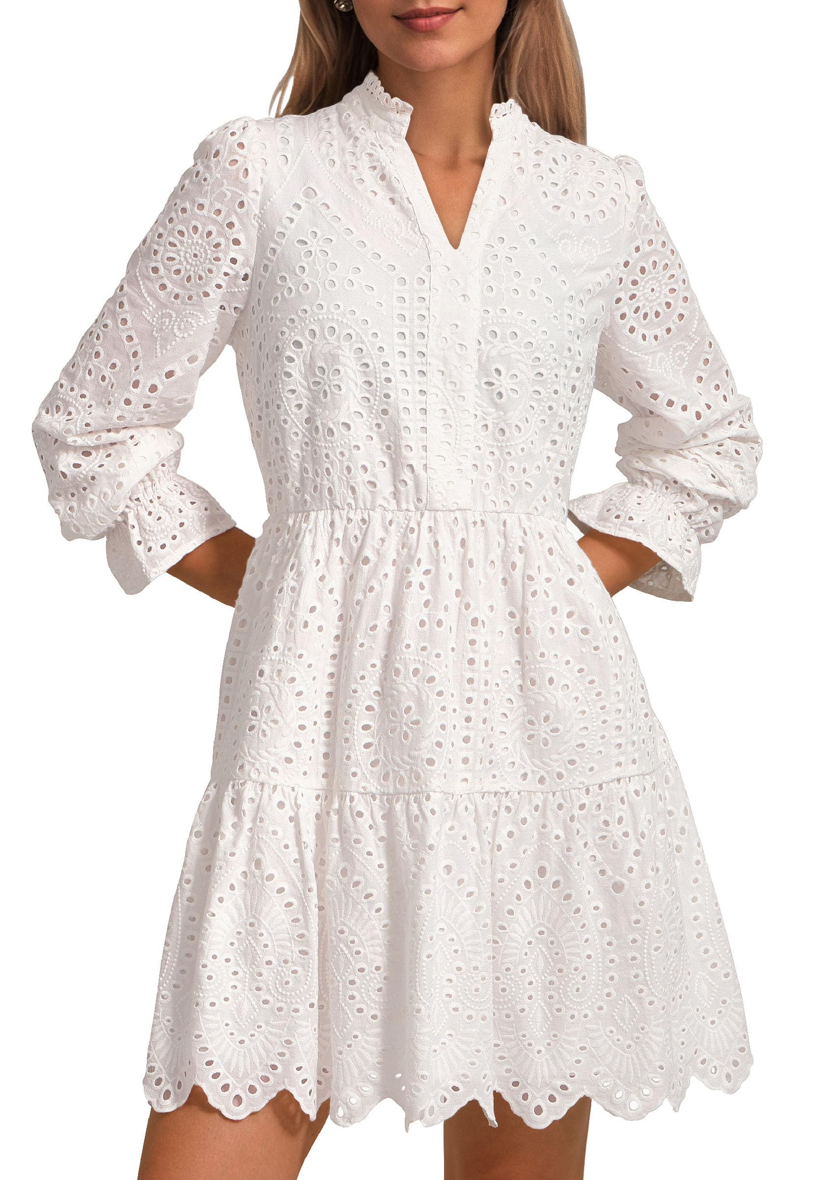Foto 2 pulgar | Vestido Prettygarden Para Mujer, Primavera 2025, Manga Larga, Blanco - Venta Internacional.