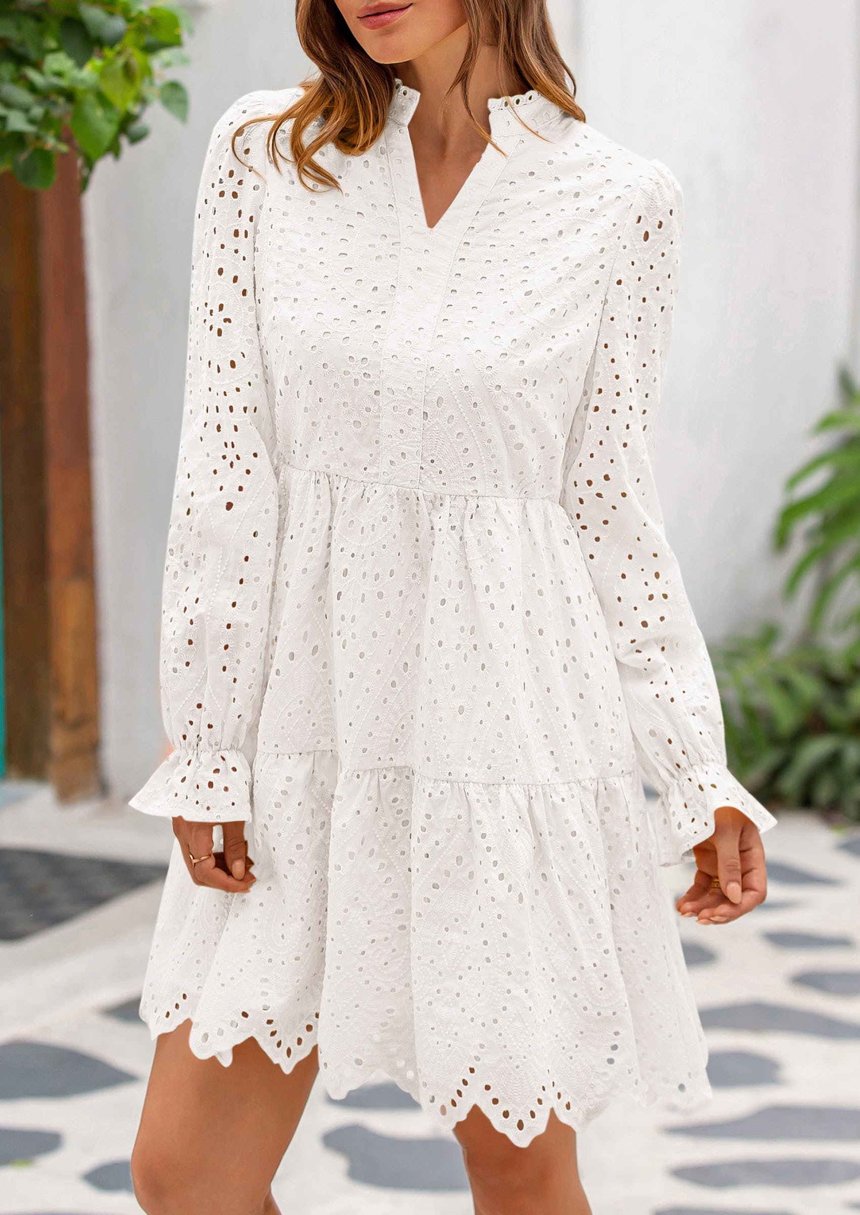 Foto 5 pulgar | Vestido Prettygarden Para Mujer, Primavera 2025, Manga Larga, Blanco - Venta Internacional.
