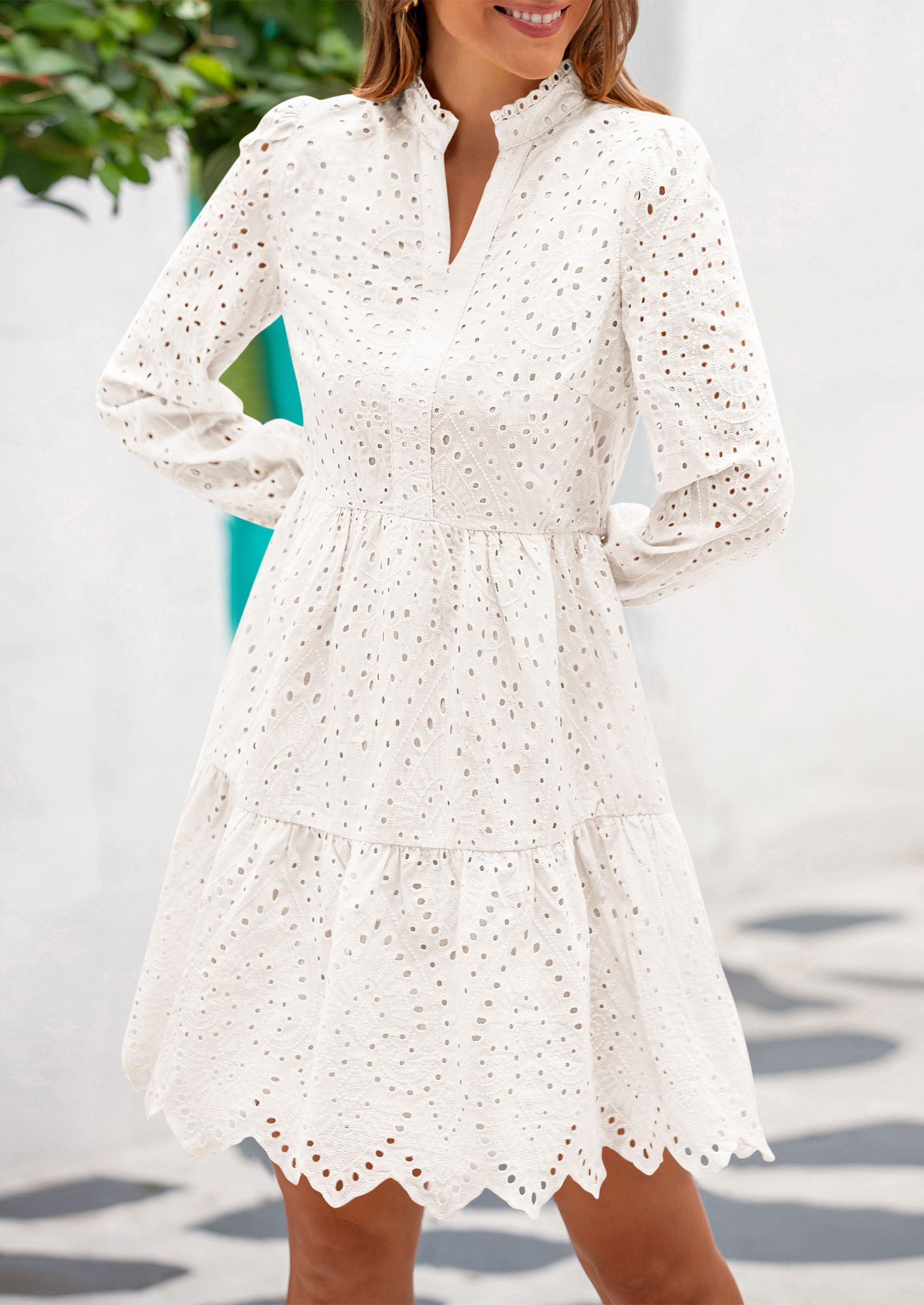 Foto 8 pulgar | Vestido Prettygarden Para Mujer, Primavera 2025, Manga Larga, Blanco - Venta Internacional.