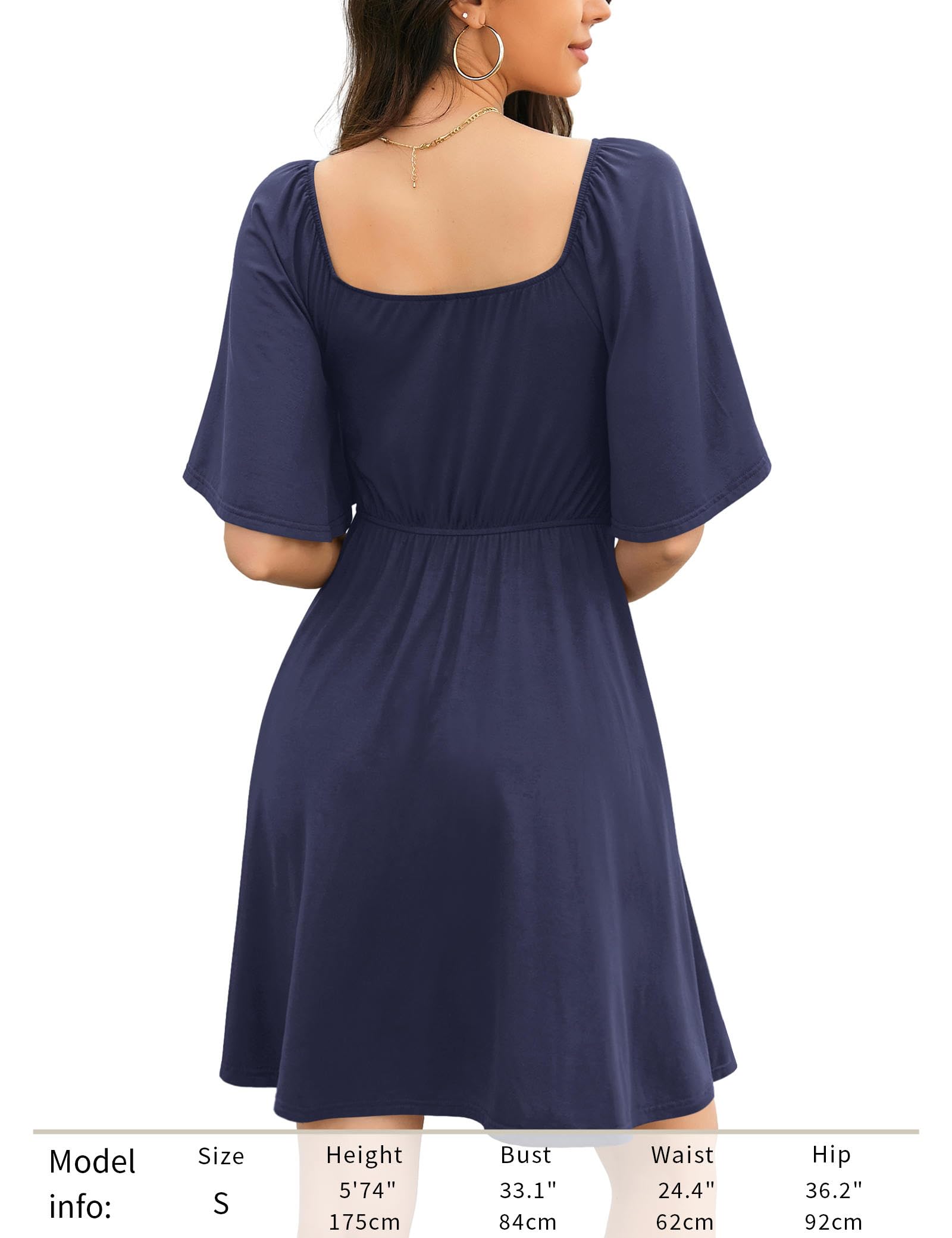 Foto 5 pulgar | Vestido Amoretu Summer Con Cuello Cuadrado, Corte Bajo, Línea A, Azul Marino - Venta Internacional.