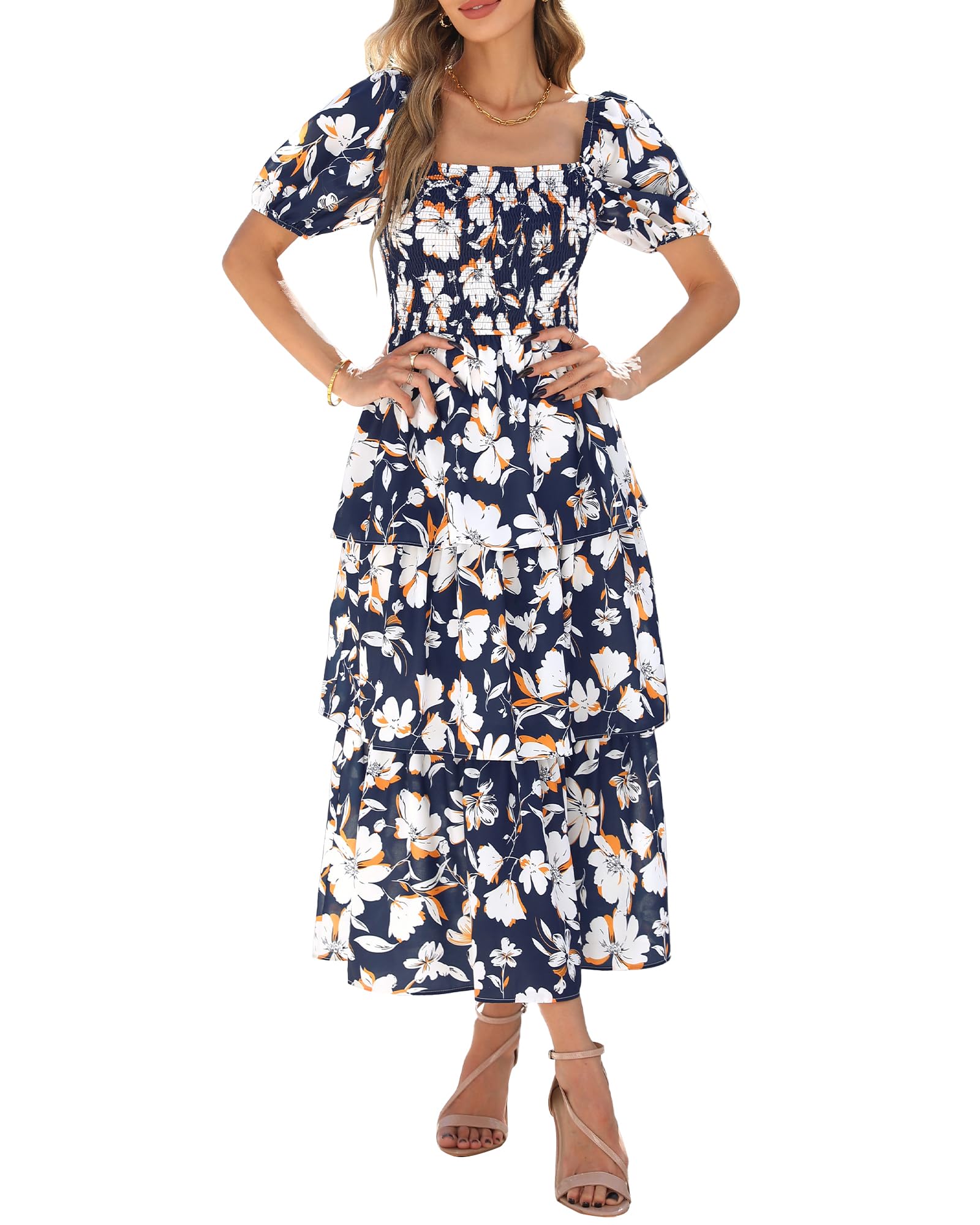 Foto 2 pulgar | Vestido Casual Btfbm Para Mujer Con Cuello Cuadrado Y Manga Abullonada - Venta Internacional.