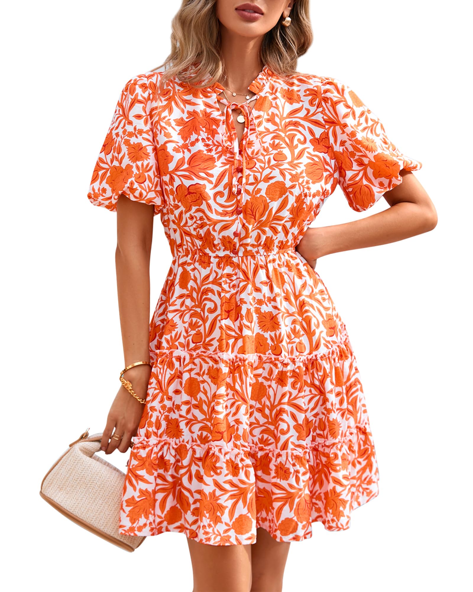 Foto 2 pulgar | Vestido Btfbm Para Mujer, Estampado Floral, Cuello En V, Manga Corta, Volantes - Venta Internacional.