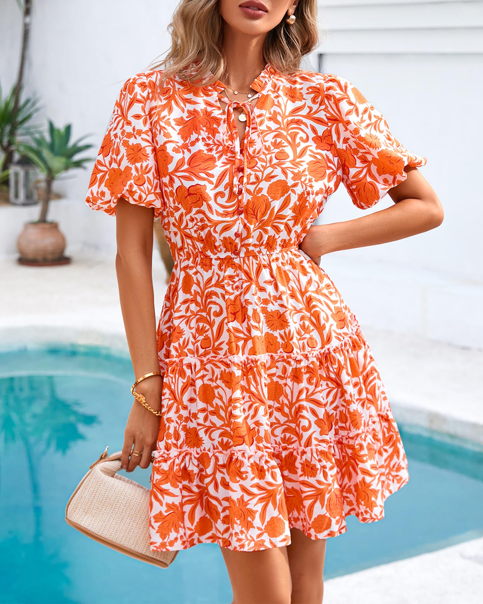 Foto 4 pulgar | Vestido Btfbm Para Mujer, Estampado Floral, Cuello En V, Manga Corta, Volantes - Venta Internacional.