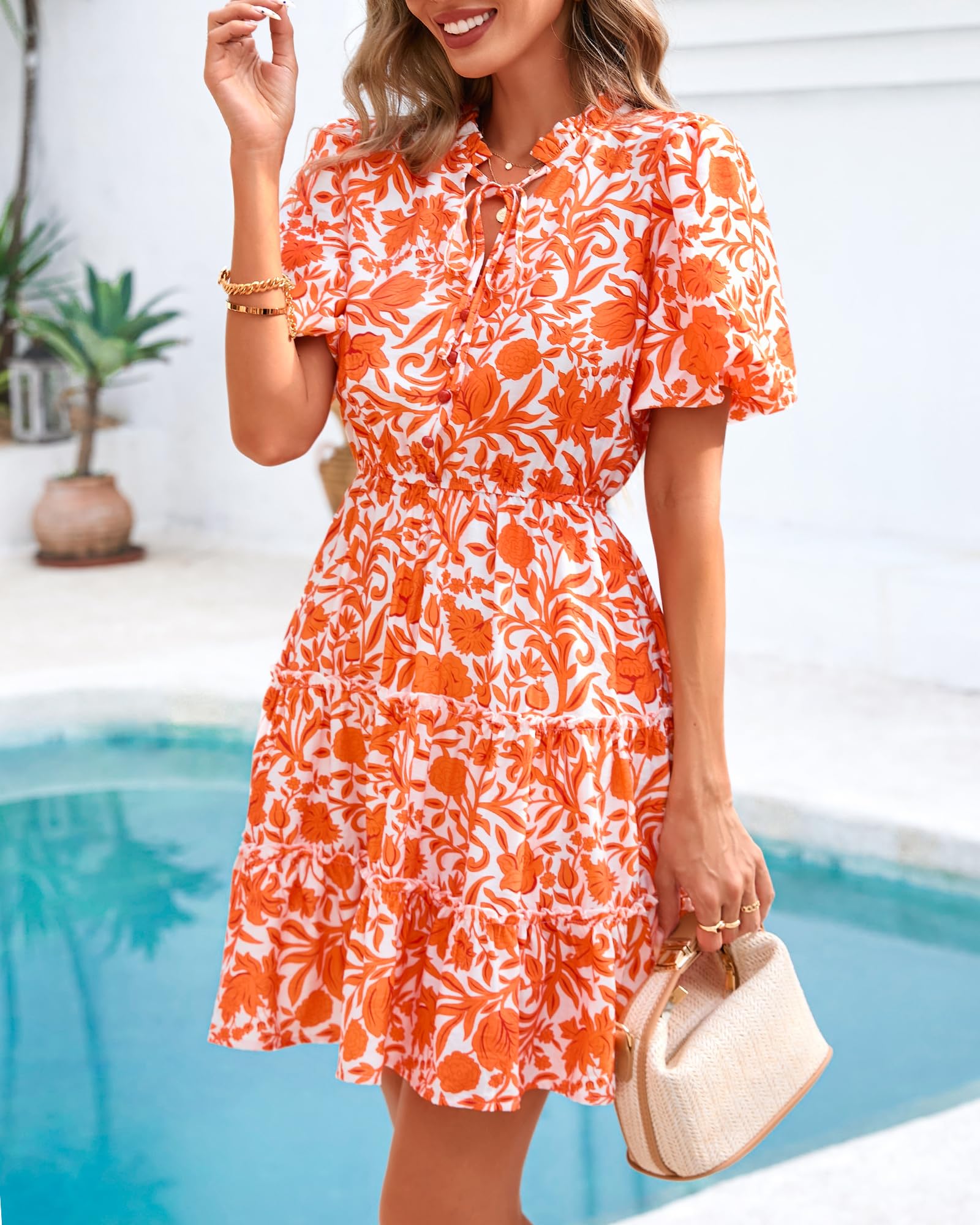 Foto 5 pulgar | Vestido Btfbm Para Mujer, Estampado Floral, Cuello En V, Manga Corta, Volantes - Venta Internacional.