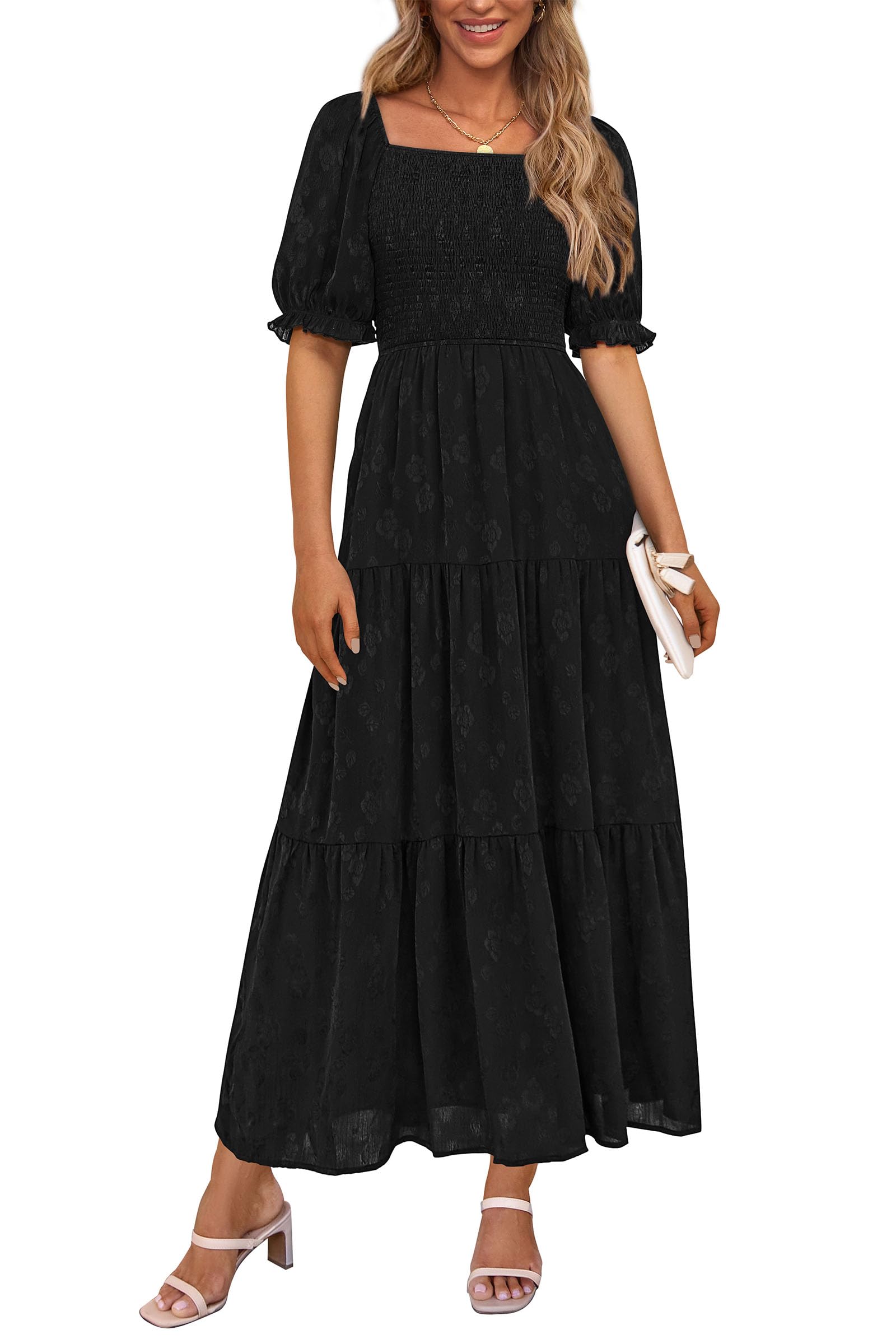 Foto 2 pulgar | Vestido Midi Prettygarden Para Mujer, Verano 2025, Estampado Floral, Negro - Venta Internacional.