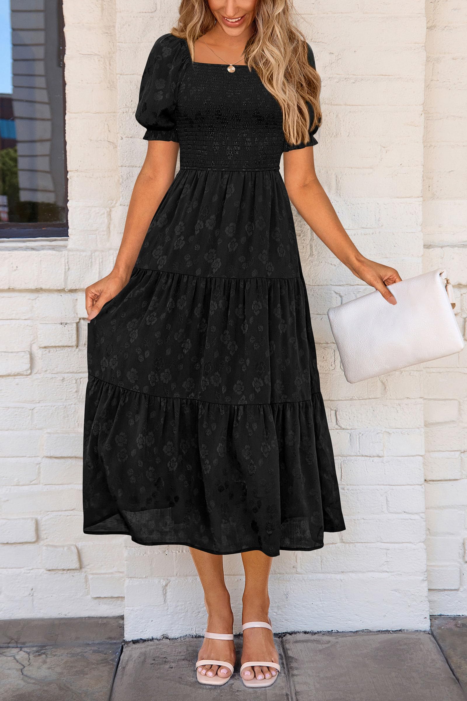 Foto 4 pulgar | Vestido Midi Prettygarden Para Mujer, Verano 2025, Estampado Floral, Negro - Venta Internacional.