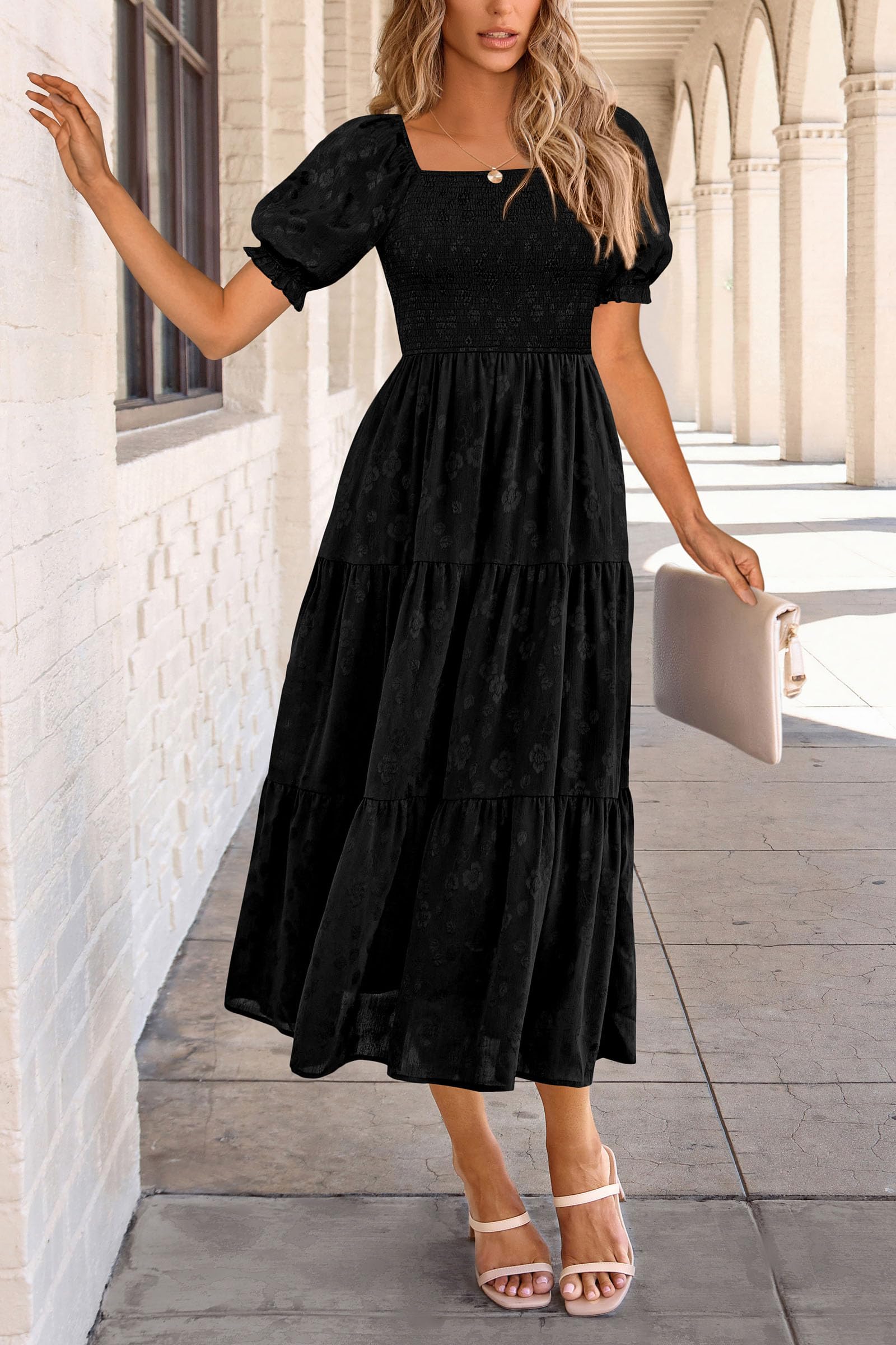 Foto 6 pulgar | Vestido Midi Prettygarden Para Mujer, Verano 2025, Estampado Floral, Negro - Venta Internacional.