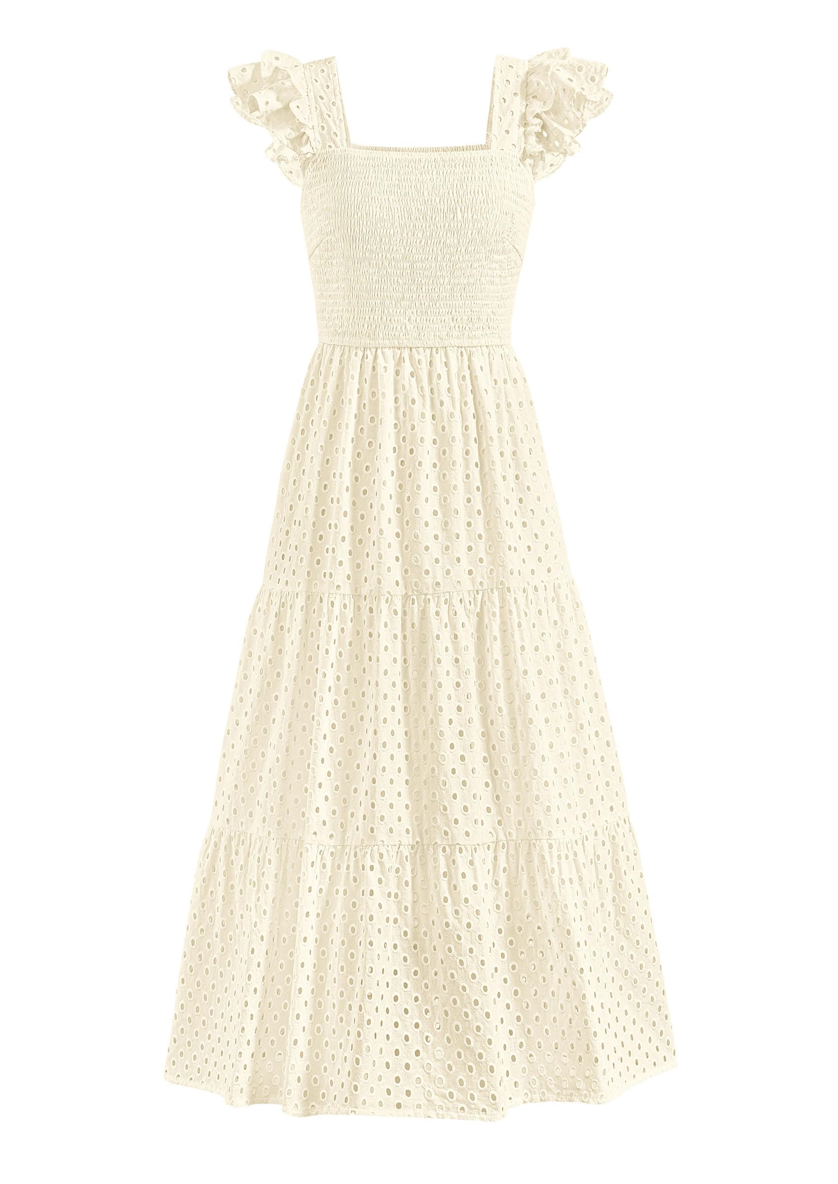 Foto 1 | Vestido Largo Prettygarden Para Mujer Con Cuello Cuadrado Y Ojales, Color Beige, Xxl - Venta Internacional.