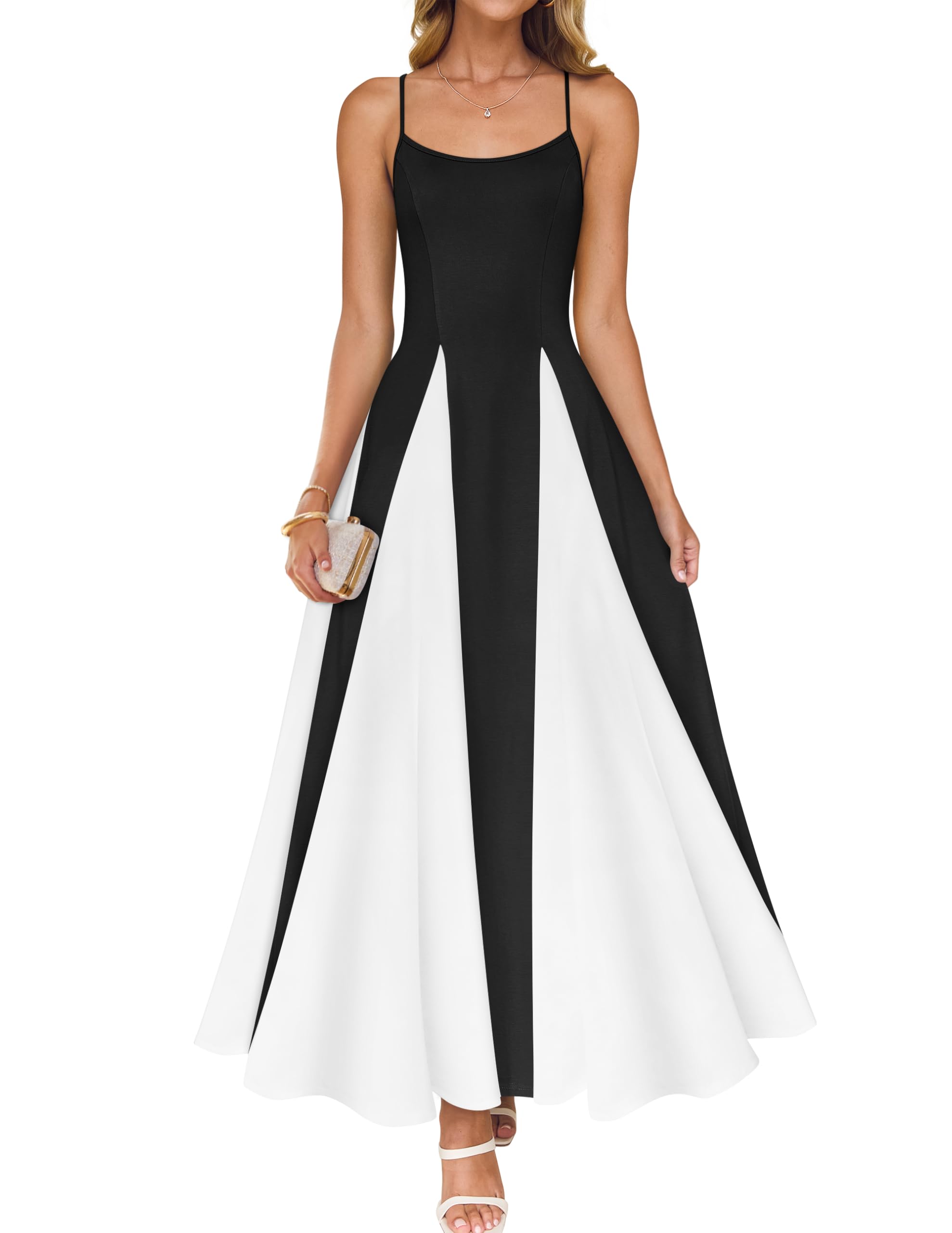 Vestido Largo Zesica 2025, Verano, Sin Mangas, Color Block Black - Venta Internacional.