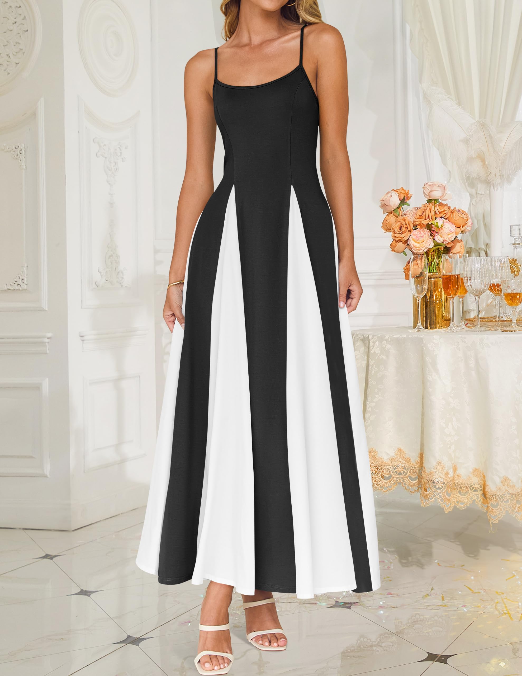 Foto 2 | Vestido Largo Zesica 2025, Verano, Sin Mangas, Color Block Black - Venta Internacional.