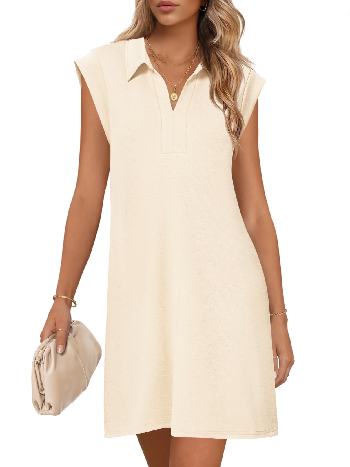 Foto 1 | Vestido Merokeety 2025 Verano Manga Corta Cuello En V Beige - Venta Internacional.