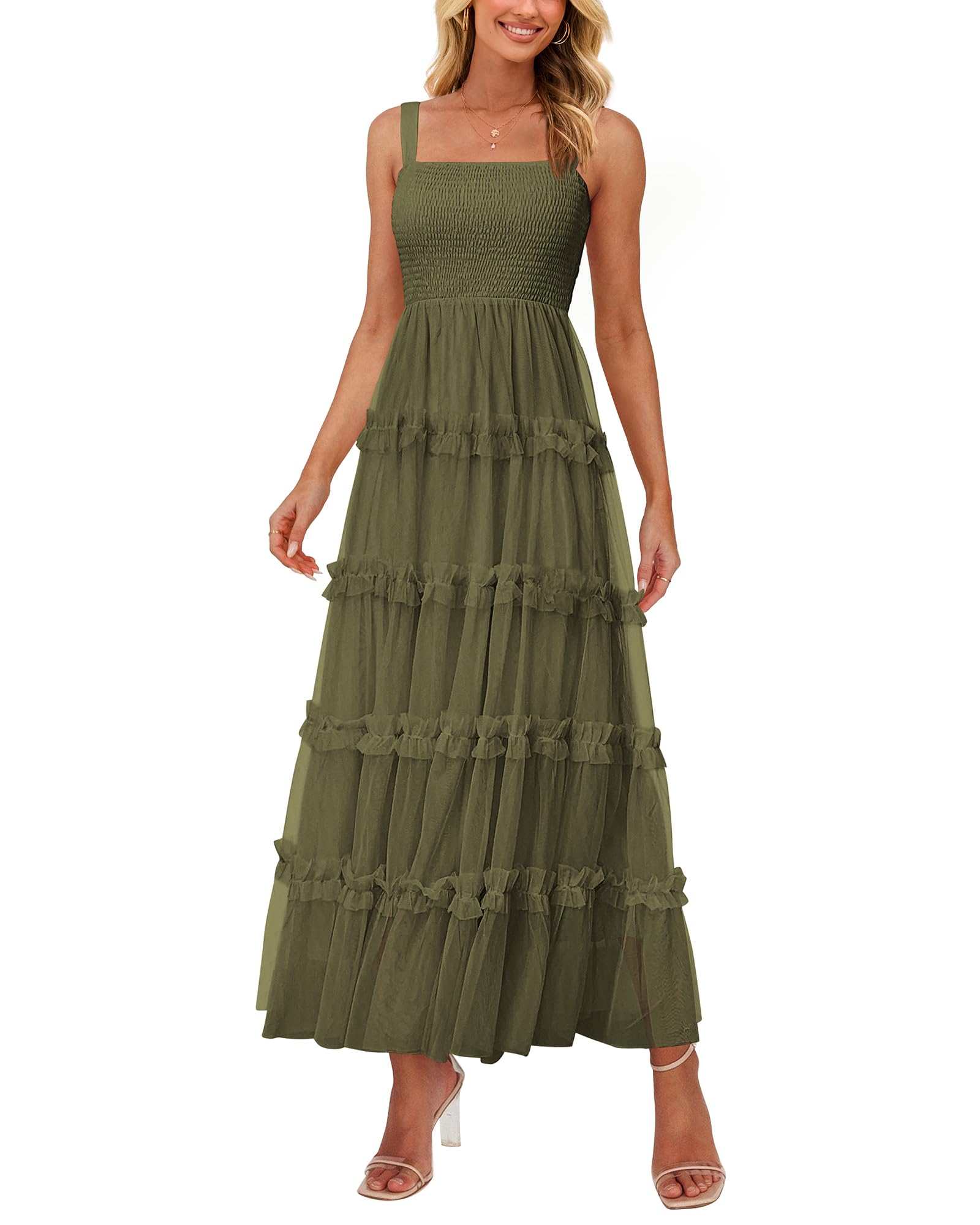 Foto 2 pulgar | Vestido Largo Prettygarden Tul con Volantes sin Mangas para Mujer - Venta Internacional