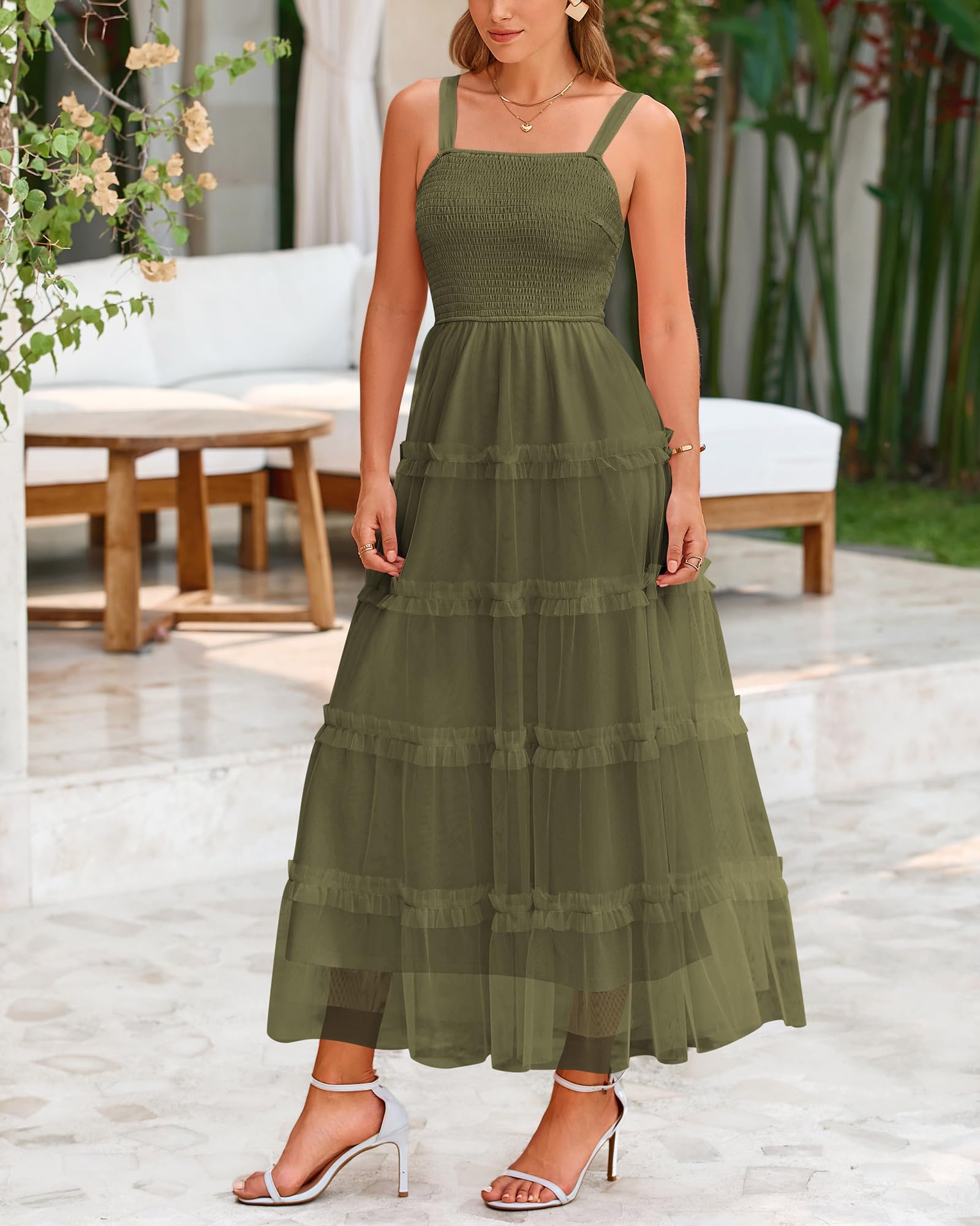 Foto 3 pulgar | Vestido Largo Prettygarden Tul con Volantes sin Mangas para Mujer - Venta Internacional