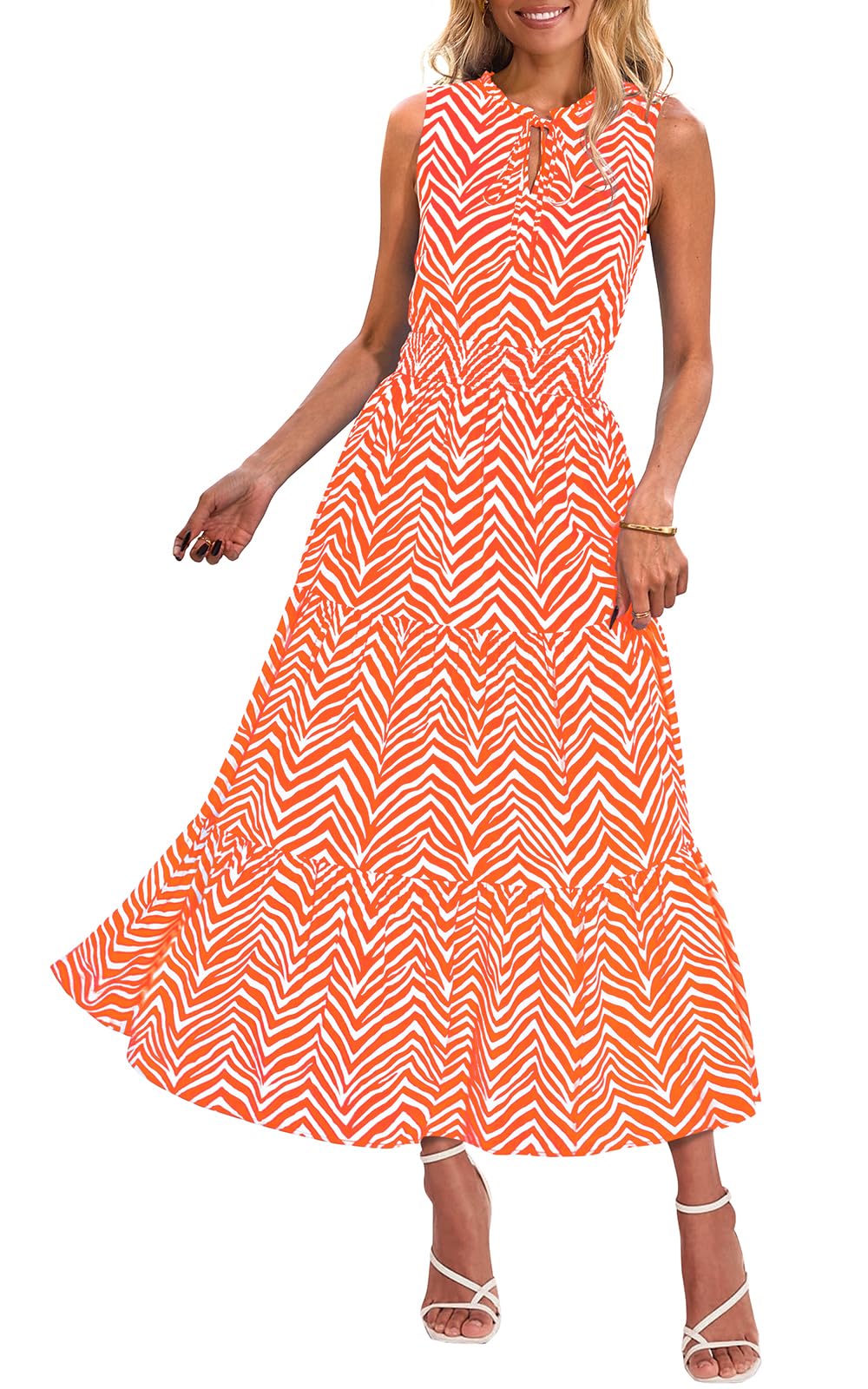Vestido Prettygarden Para Mujer Con Cordón Y Cuello En V, Maxi Naranja, Xxl - Venta Internacional.