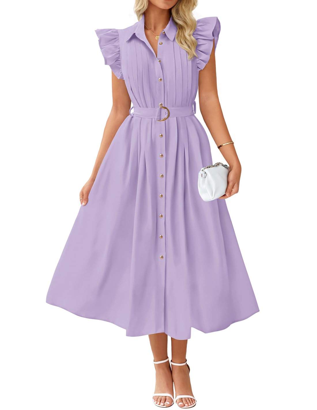 Vestido Midi Zesica 2025, Estilo Bohemio, Cuello En V, Manga Ondulada, Morado - Venta Internacional.