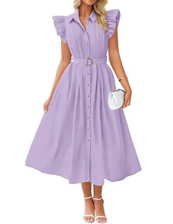 Foto 1 | Vestido Midi Zesica 2025, Estilo Bohemio, Cuello En V, Manga Ondulada, Morado - Venta Internacional.