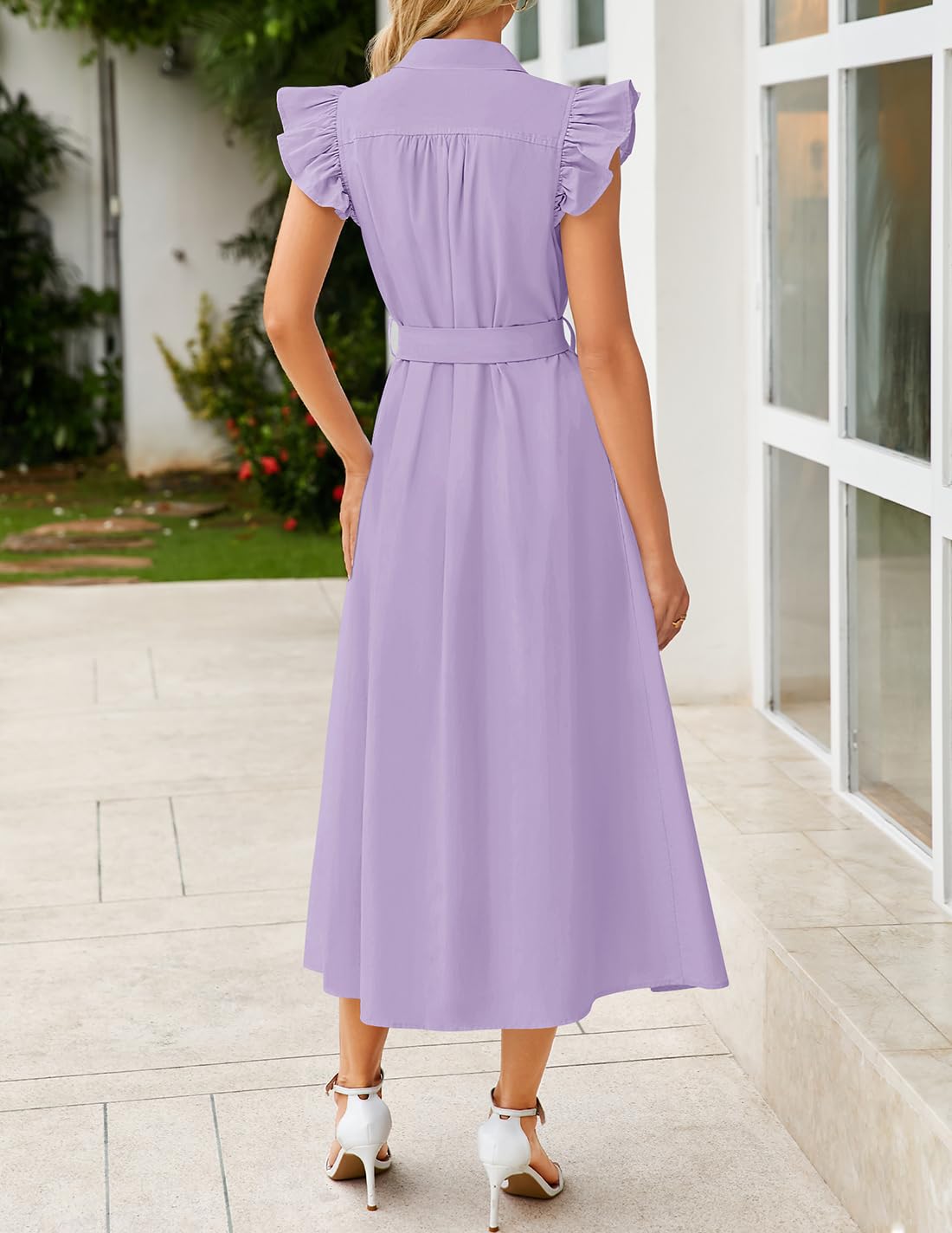 Foto 3 | Vestido Midi Zesica 2025, Estilo Bohemio, Cuello En V, Manga Ondulada, Morado - Venta Internacional.