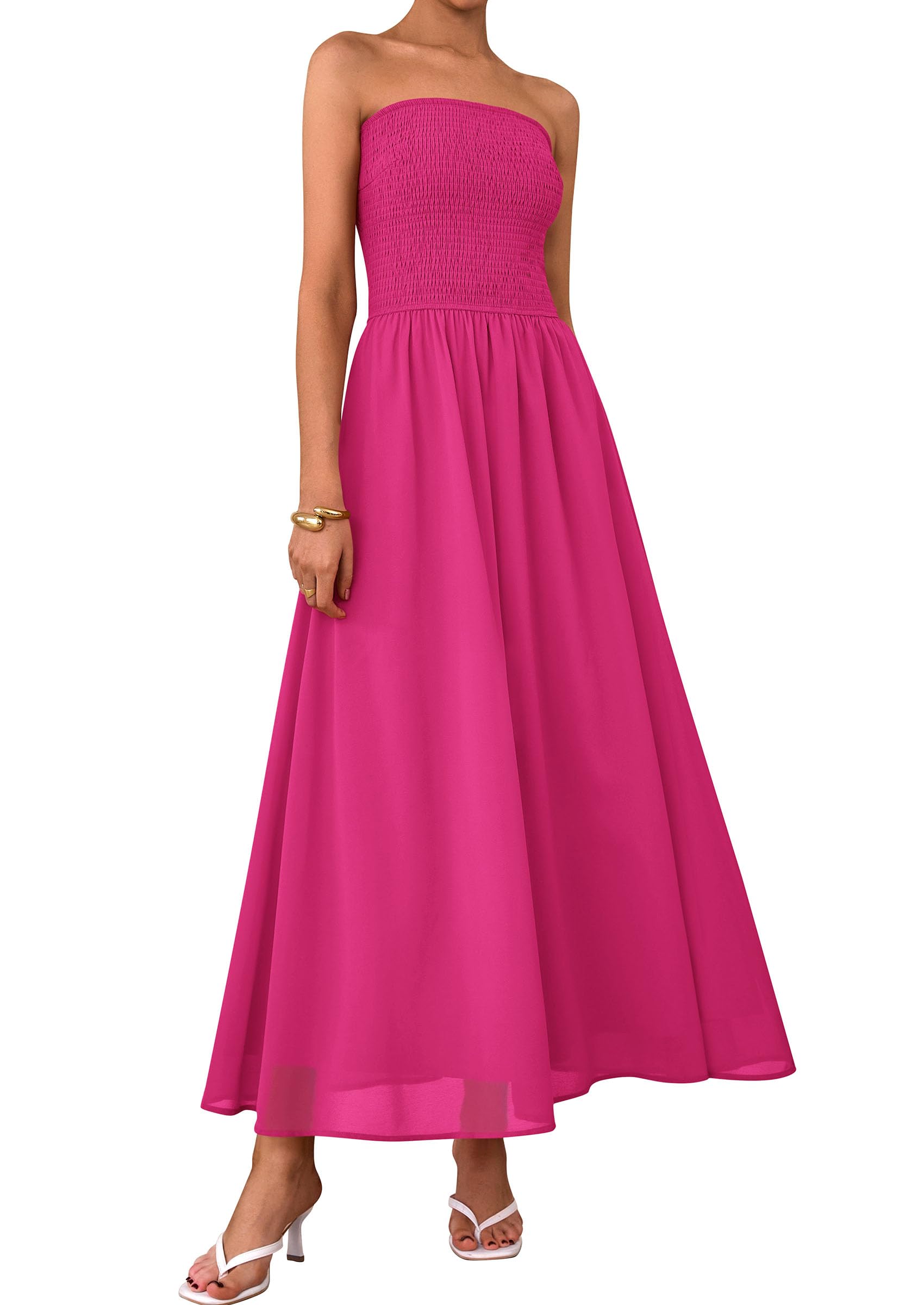Foto 2 pulgar | Vestido De Invitada De Boda Prettygarden Tube Top Maxi Rose Red - Venta Internacional.