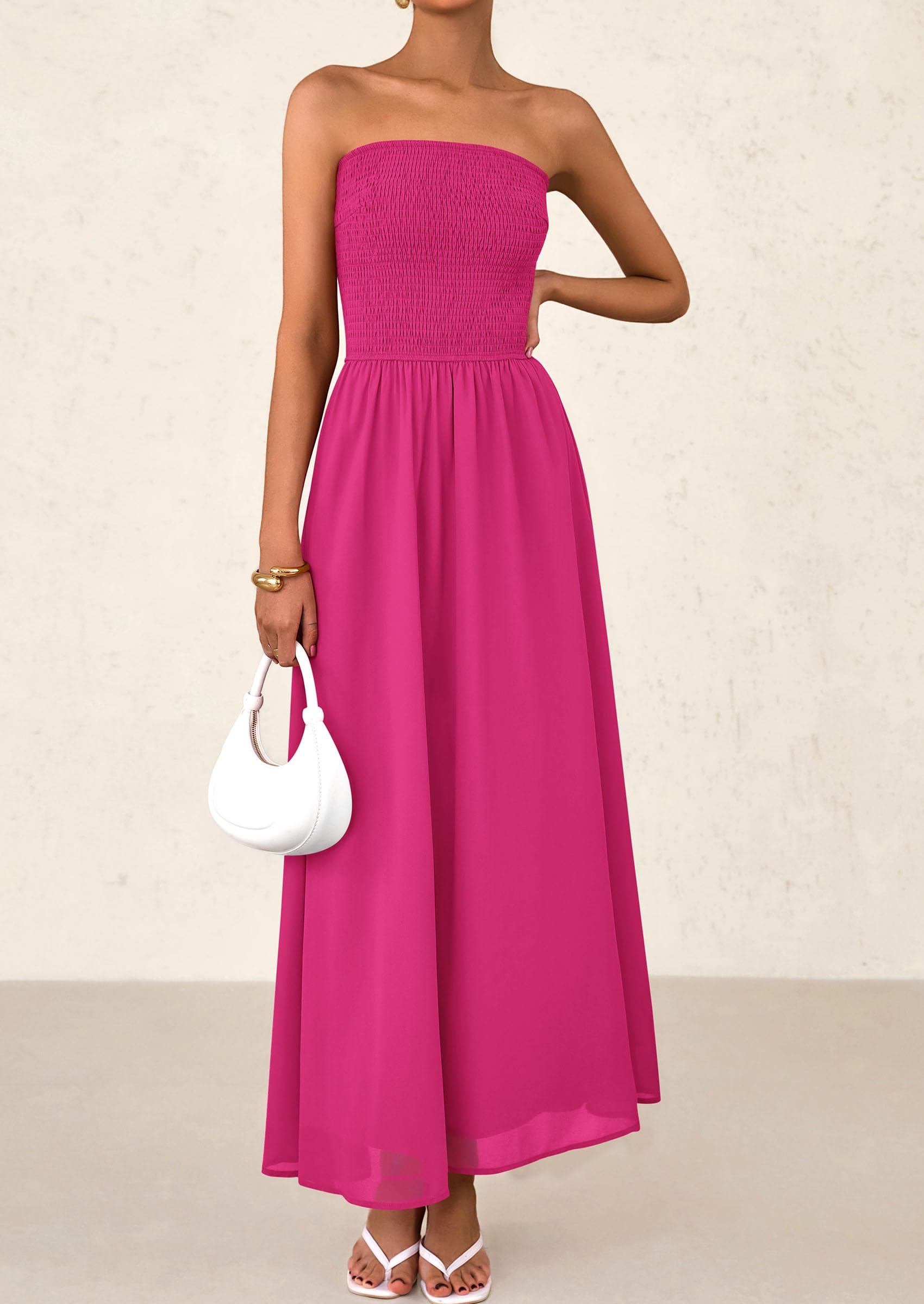 Foto 4 pulgar | Vestido De Invitada De Boda Prettygarden Tube Top Maxi Rose Red - Venta Internacional.