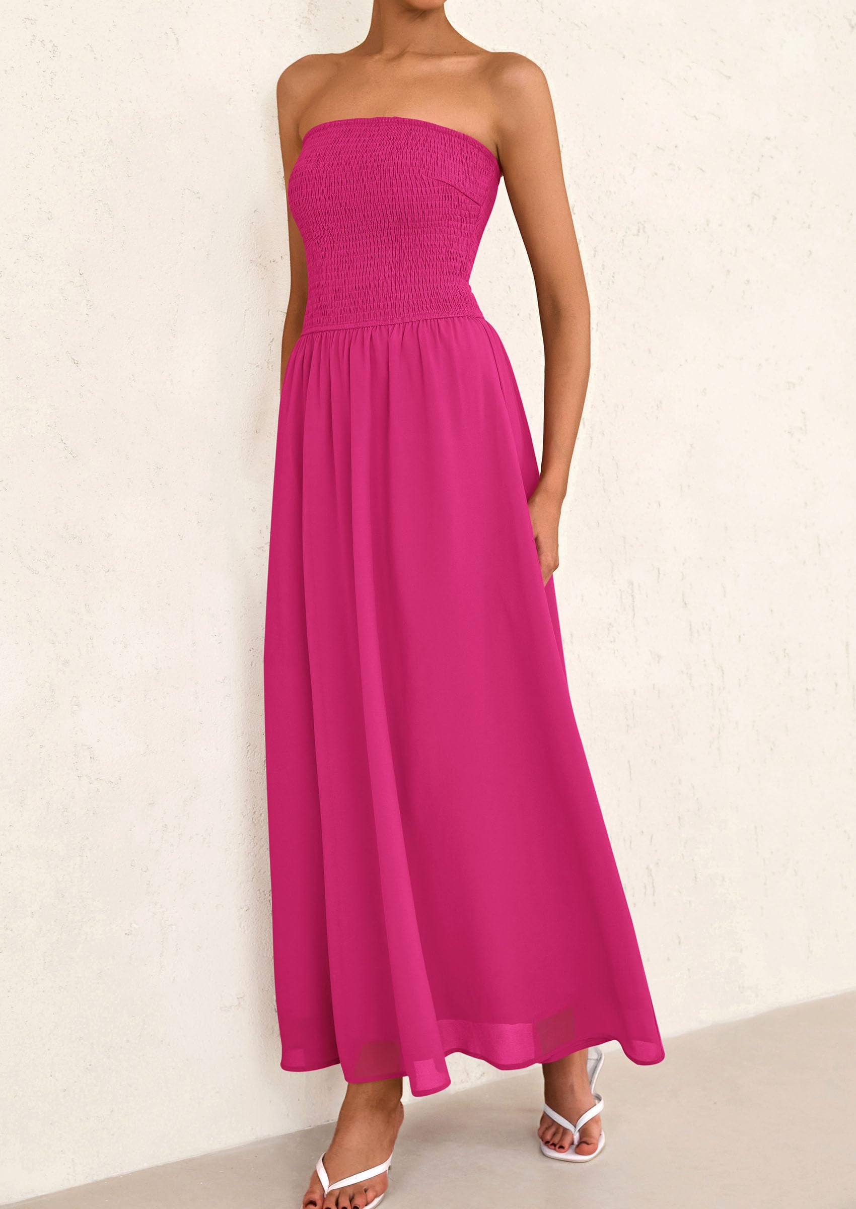 Foto 5 pulgar | Vestido De Invitada De Boda Prettygarden Tube Top Maxi Rose Red - Venta Internacional.