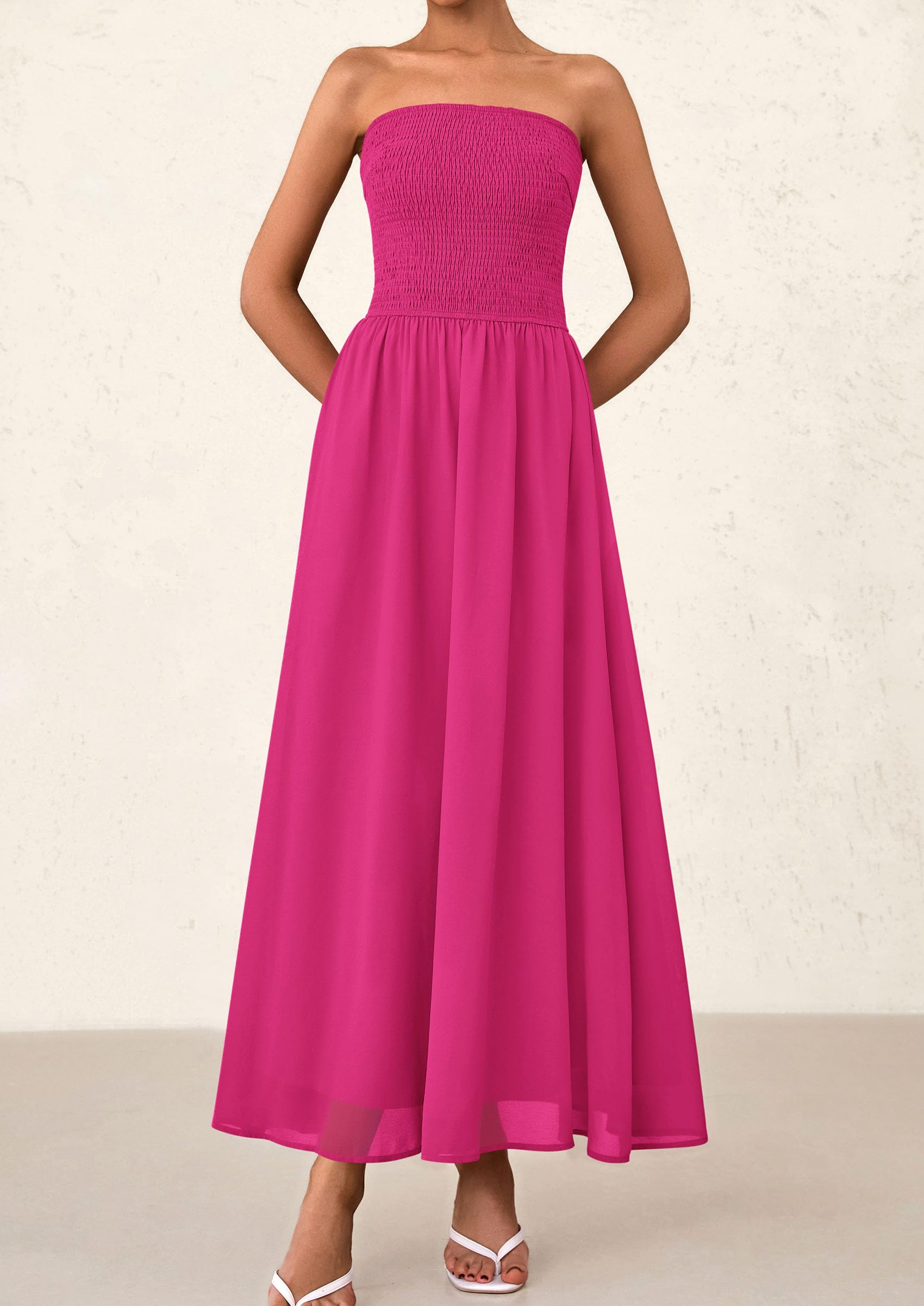 Foto 6 pulgar | Vestido De Invitada De Boda Prettygarden Tube Top Maxi Rose Red - Venta Internacional.