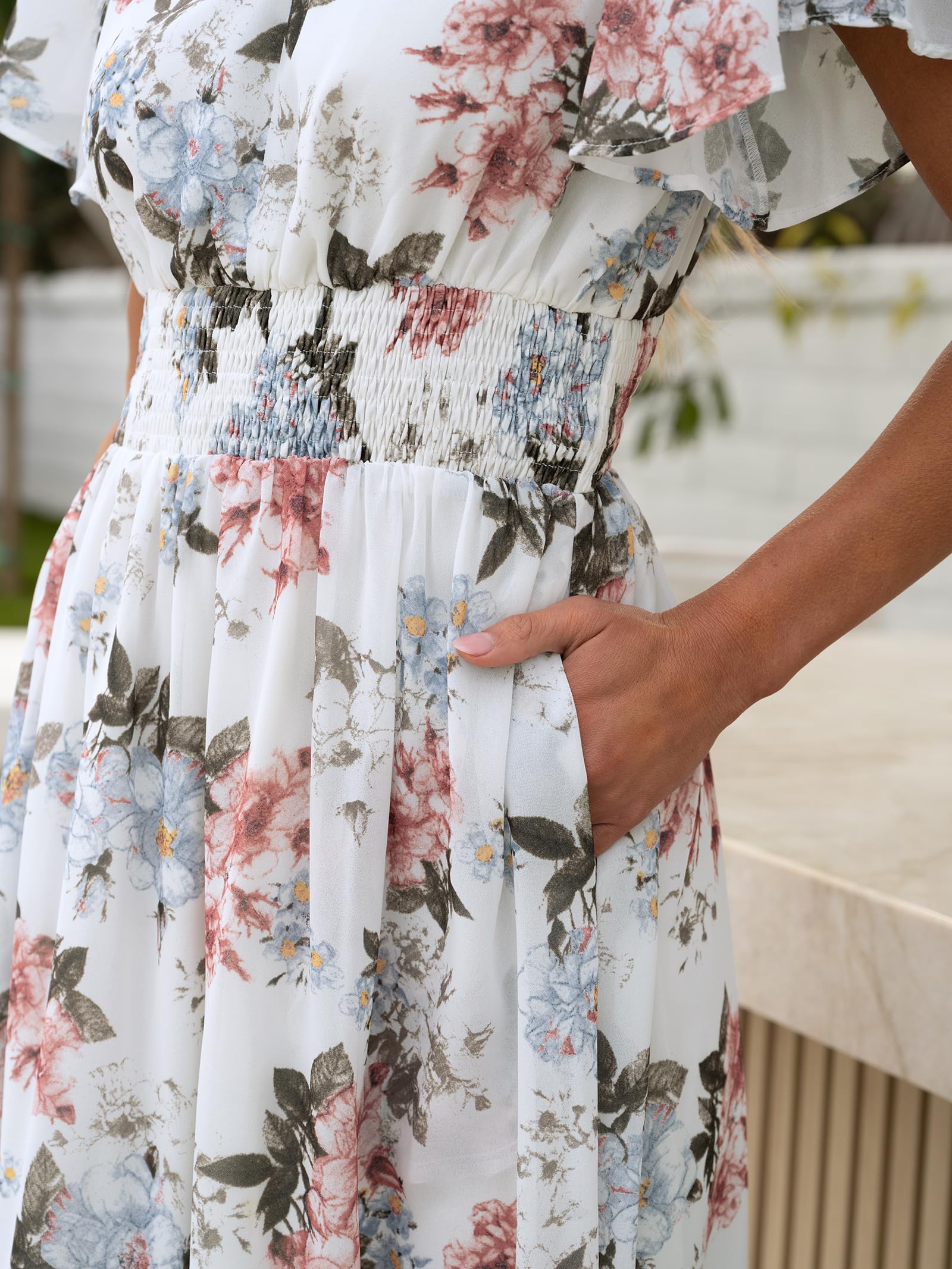 Foto 7 pulgar | Vestido Largo Anrabess De Verano Con Cuello En V Y Estampado Floral De Chifón Para Mujer - Venta Internacional.